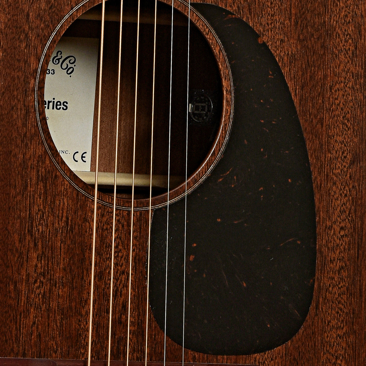 Soundhole of Martin D-10e Retro Sapele Dreadnought Acoustic Guitar 