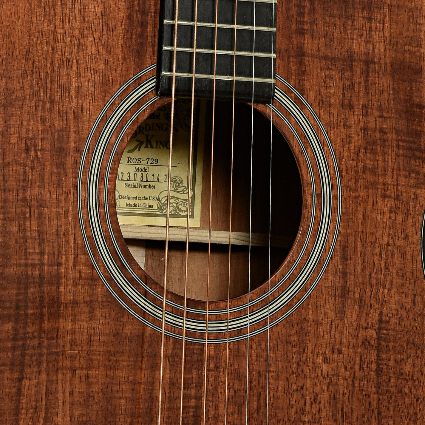 Soundhole of Recording King Koa 12-Fret 000 Acoustic Guitar 