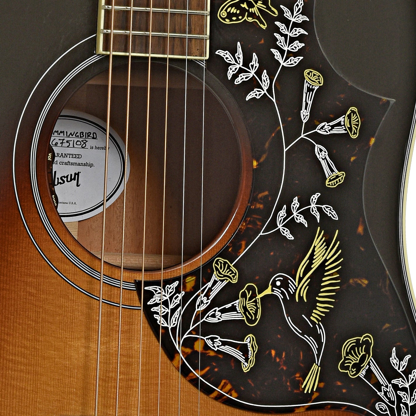 Soundhole of Gibson Hummingbird Standard Acoustic-Electric Guitar