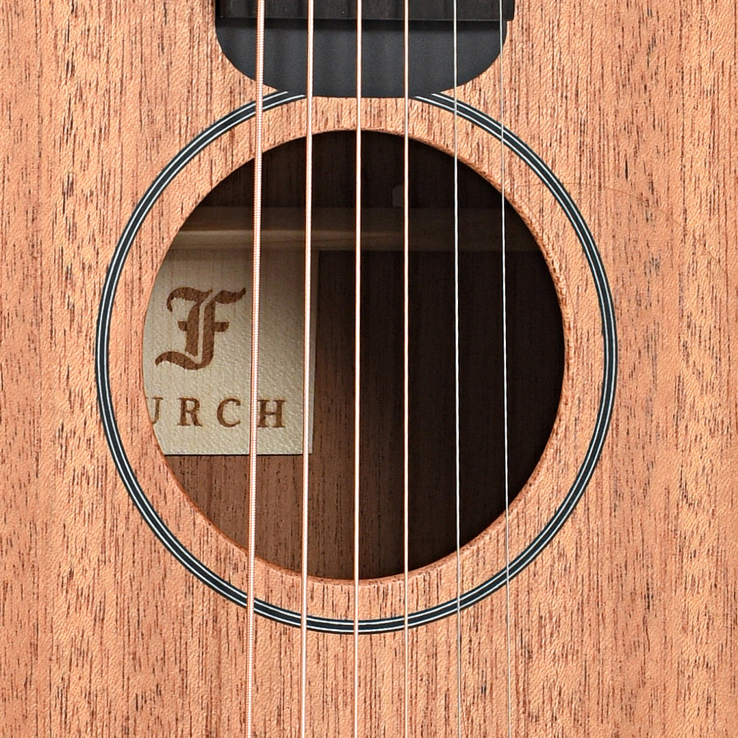 sound hole of Furch LJ10-MM Little Jane Travel Guitar, Mahogany Top