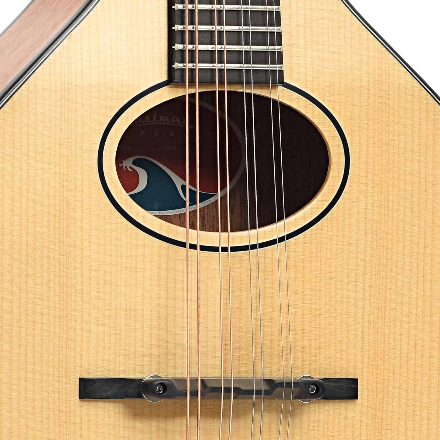 Bridge and soundhole ofEastman PCH-M104 Mandolin, Natural