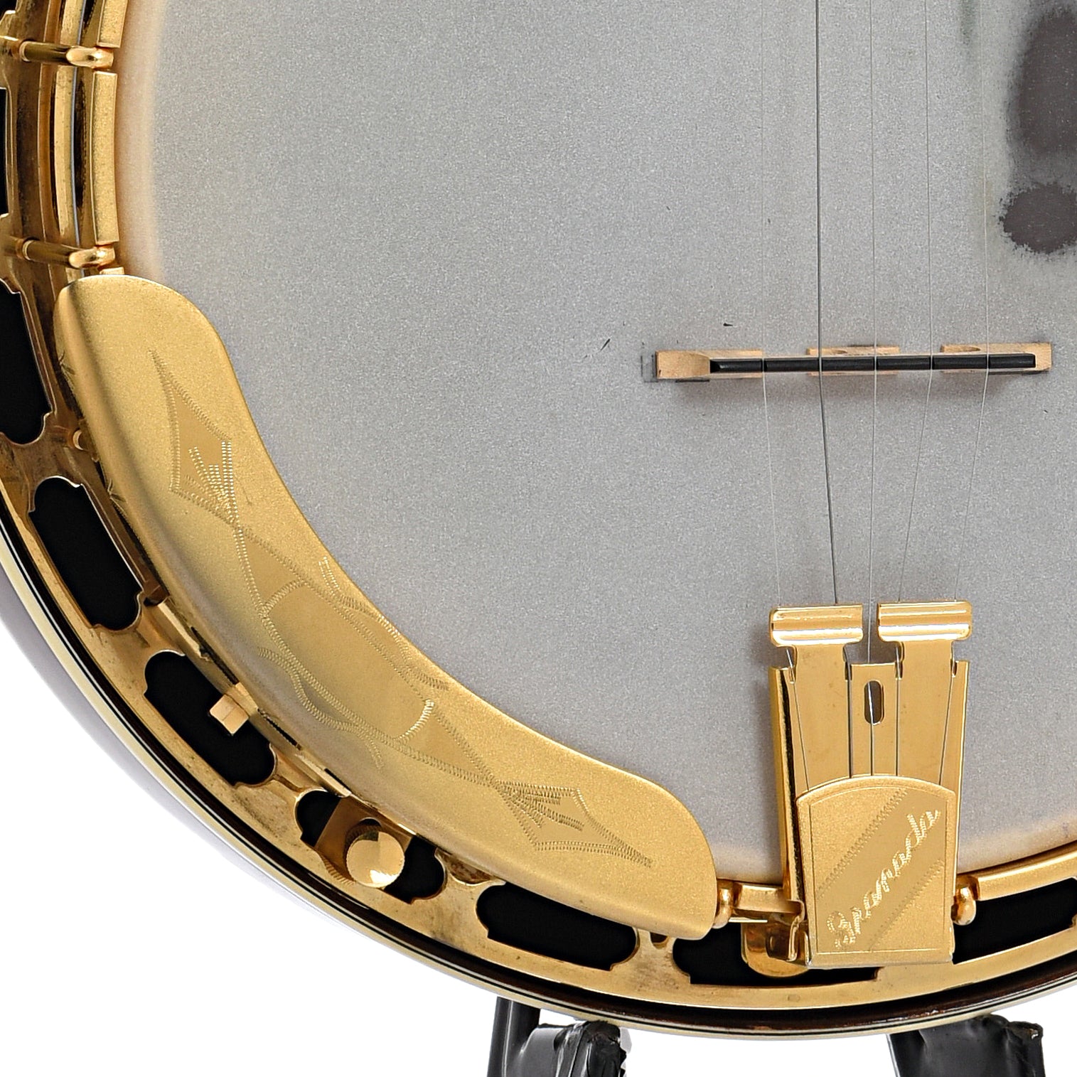 Armrest, tailpiece and bridge of Gibson Granada 5-String Resonator Banjo (2009)