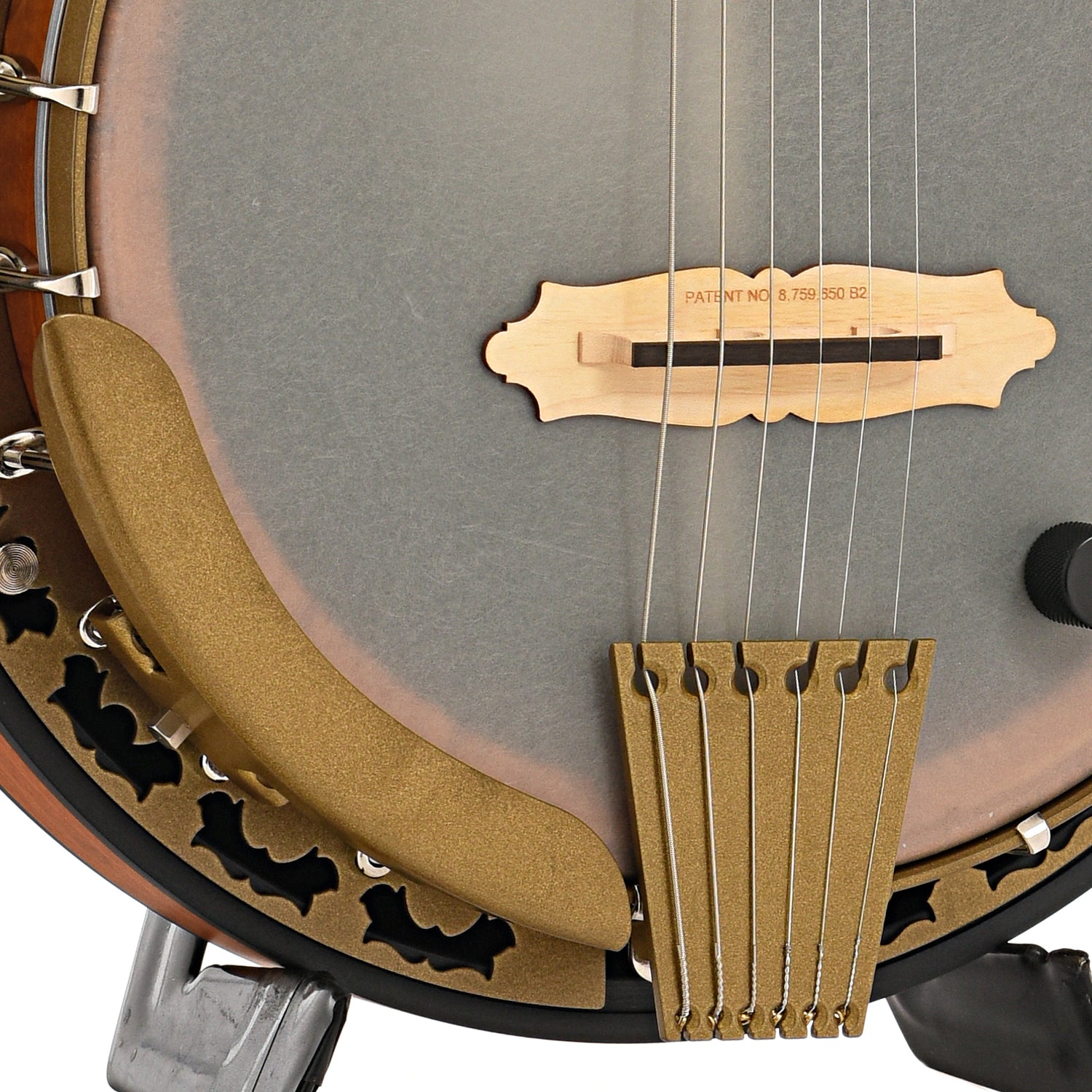 Armrest, bridge and tailpiece of Deering Phoenix 6-String Acoustic-Electric Banjo 