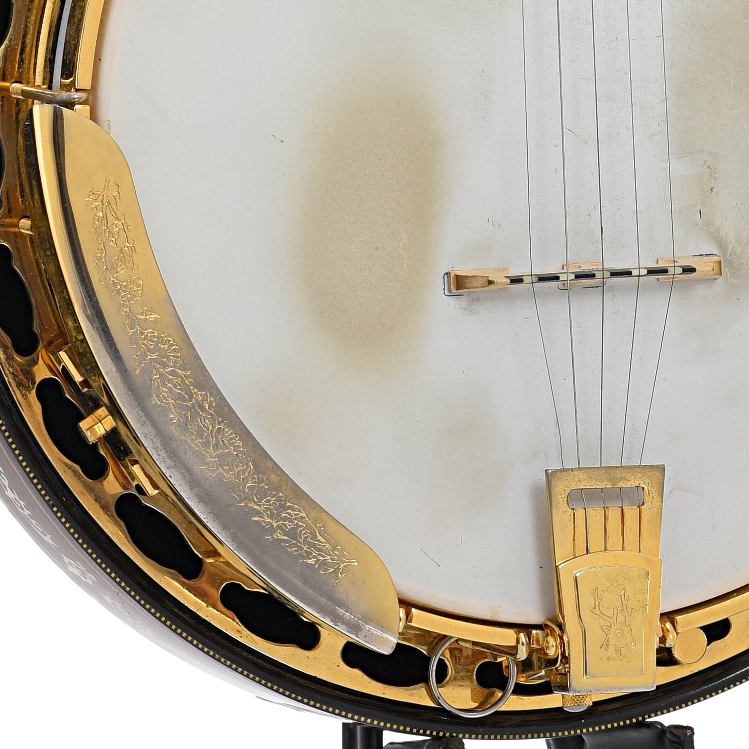 Armrest, Tailpiece and bridge of Orpheum Deluxe Resonator Banjo (1970s)