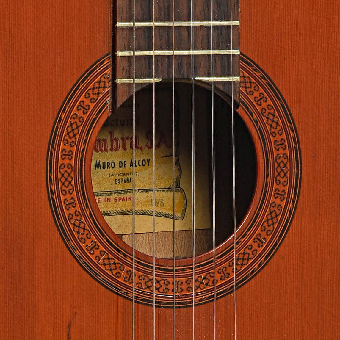 Sound hole of Alhambra Flamenco Acoustic Guitar (1976)