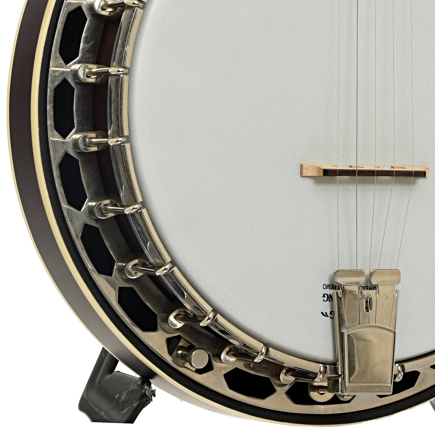 Lower bass side flange of Recording King RKH-05 Dirty 30s Resonator Banjo