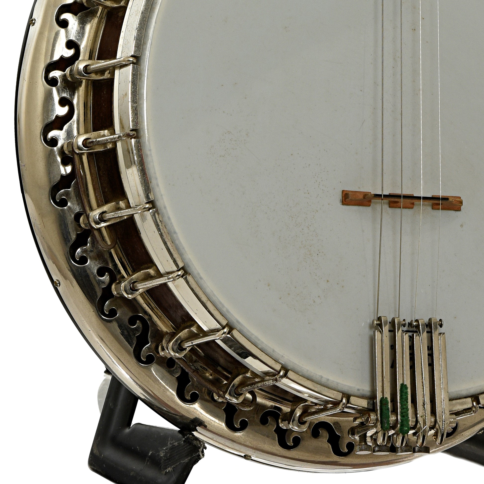 Lower bass side of Bacon & Day Silver Bell No.1 Tenor Banjo 