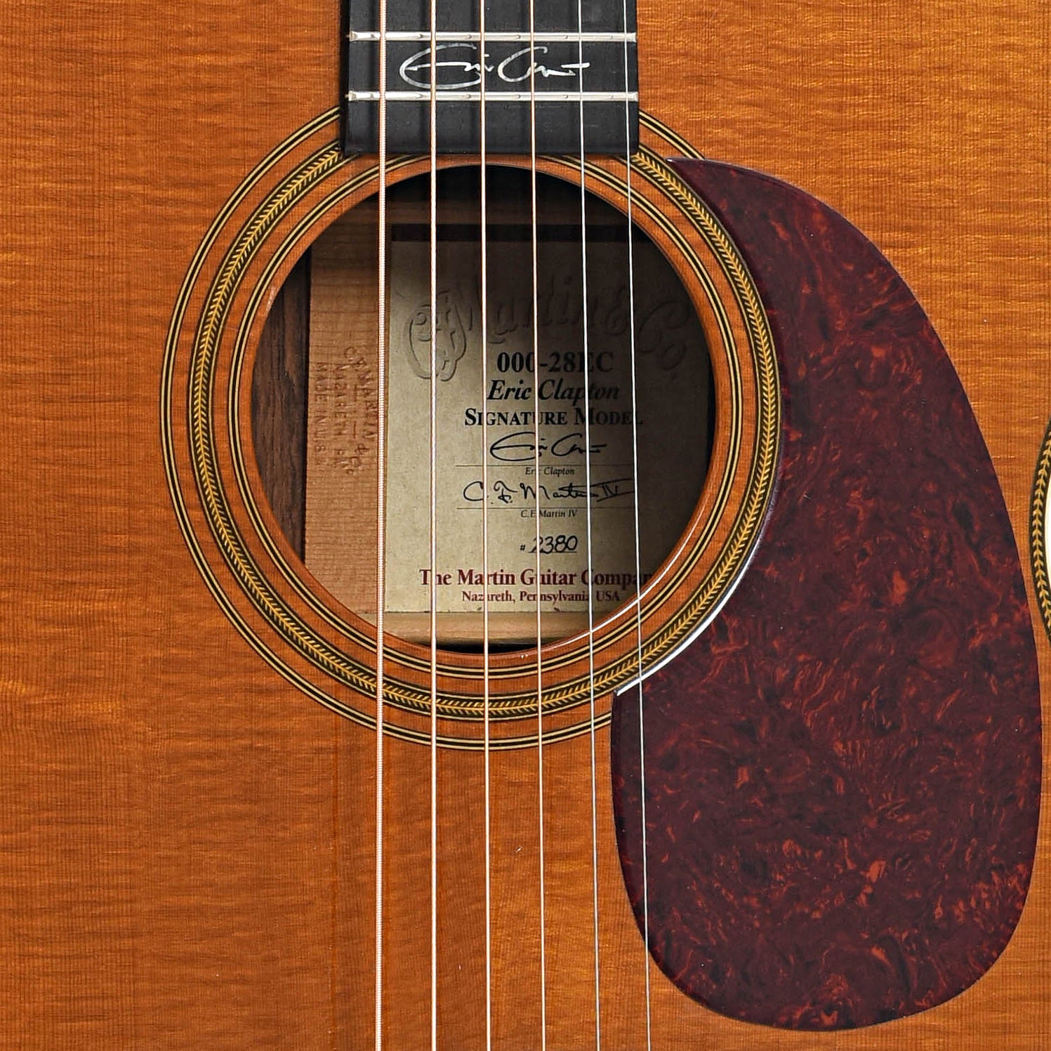 Sound hole of Martin 000-28EC Eric Clapton Acoustic Guitar (1998)