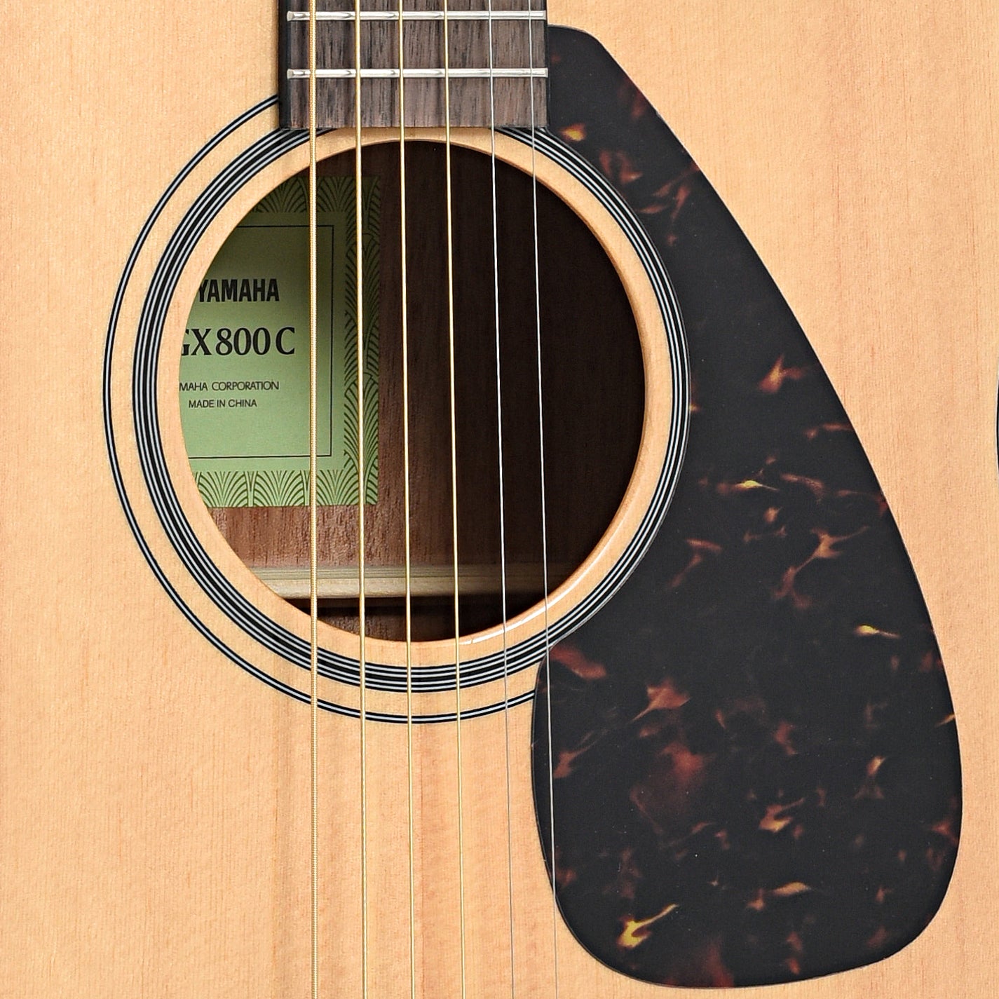 Sound hole and pickguard of Yamaha FGX800C Acoustic Guitar