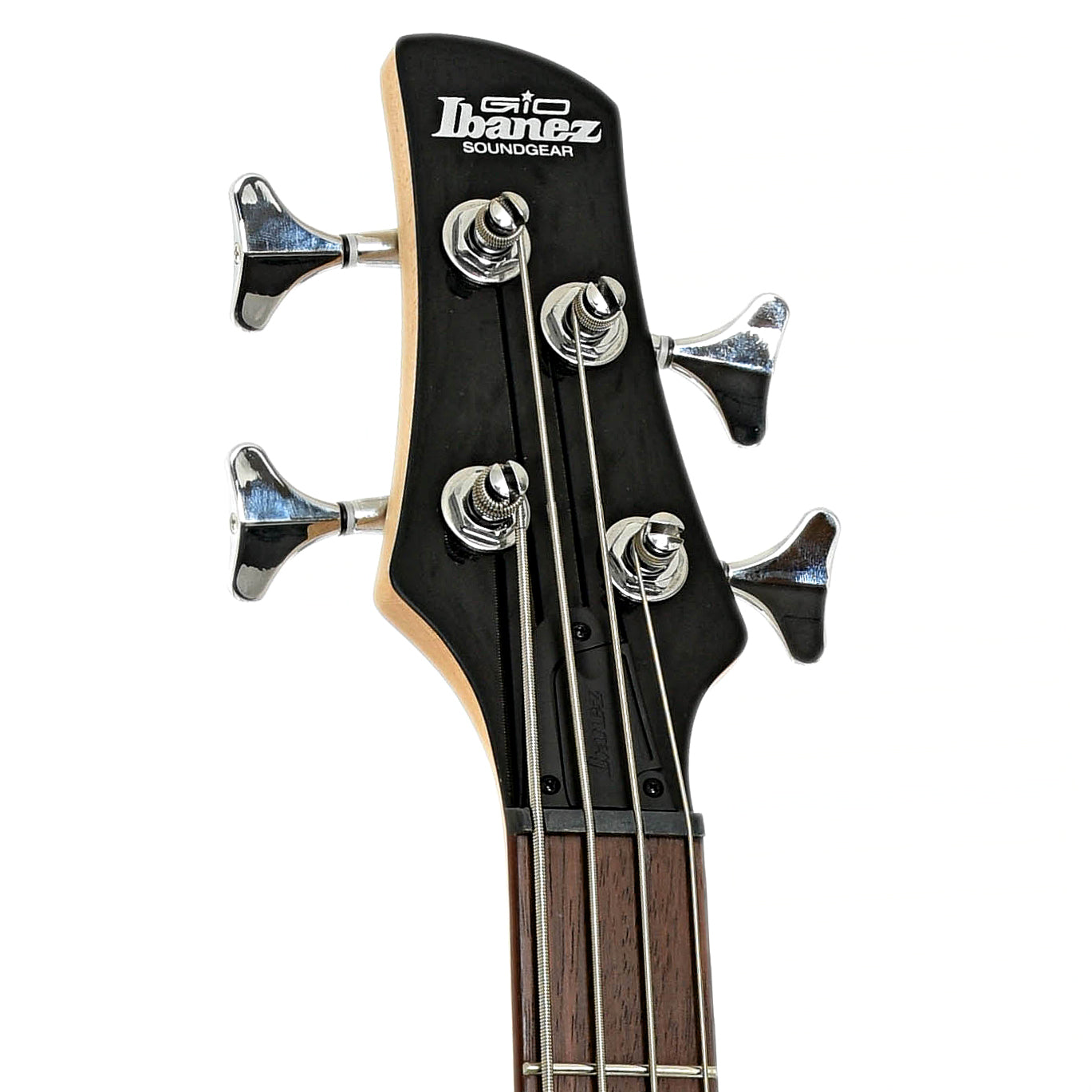 Headstock of Ibanez Gio GSR100EX Electric Bass Guitar, Black