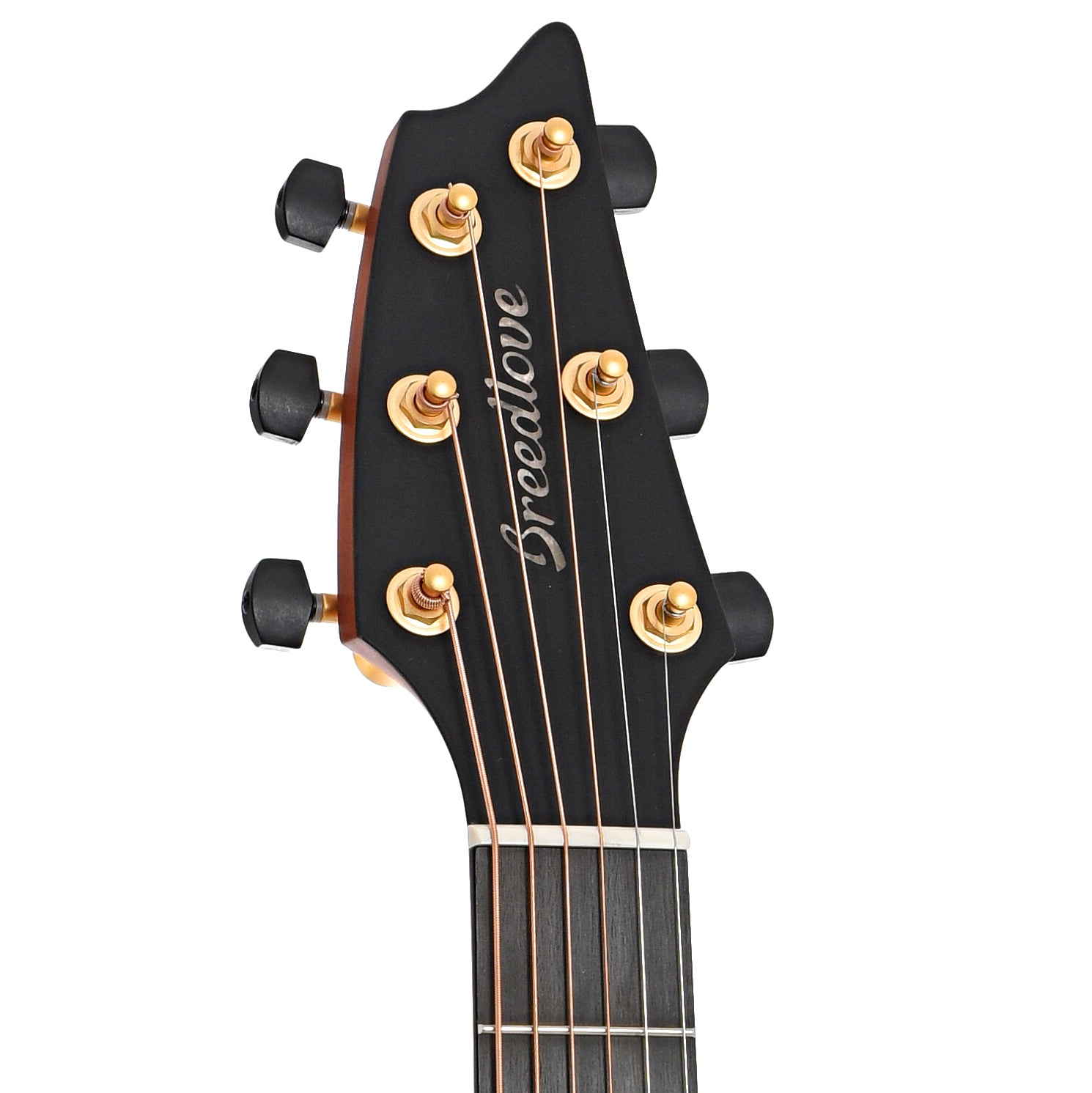 Front headstock of Breedlove Oregon Series Concert Bourbon CE Myrtlewood