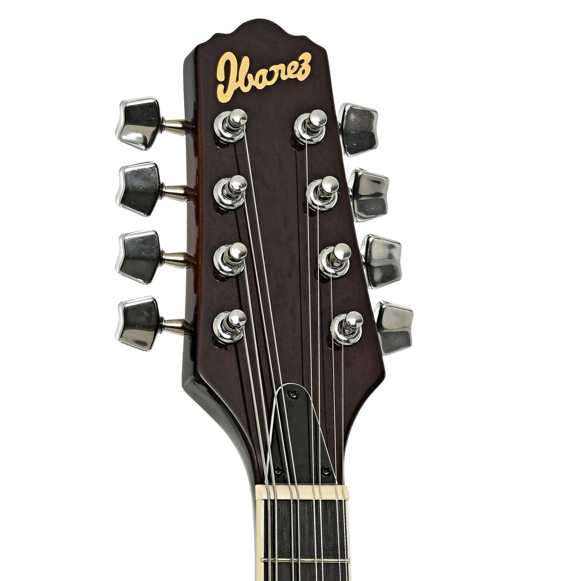 Headstock of Ibanez M510E Acoustic-Electric A-Style Mandolin, Dark Violin Sunburst