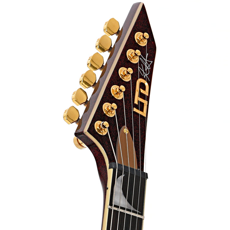 Front headstock of ESP LTD KH-V Electric Guitar, Red Sparkle