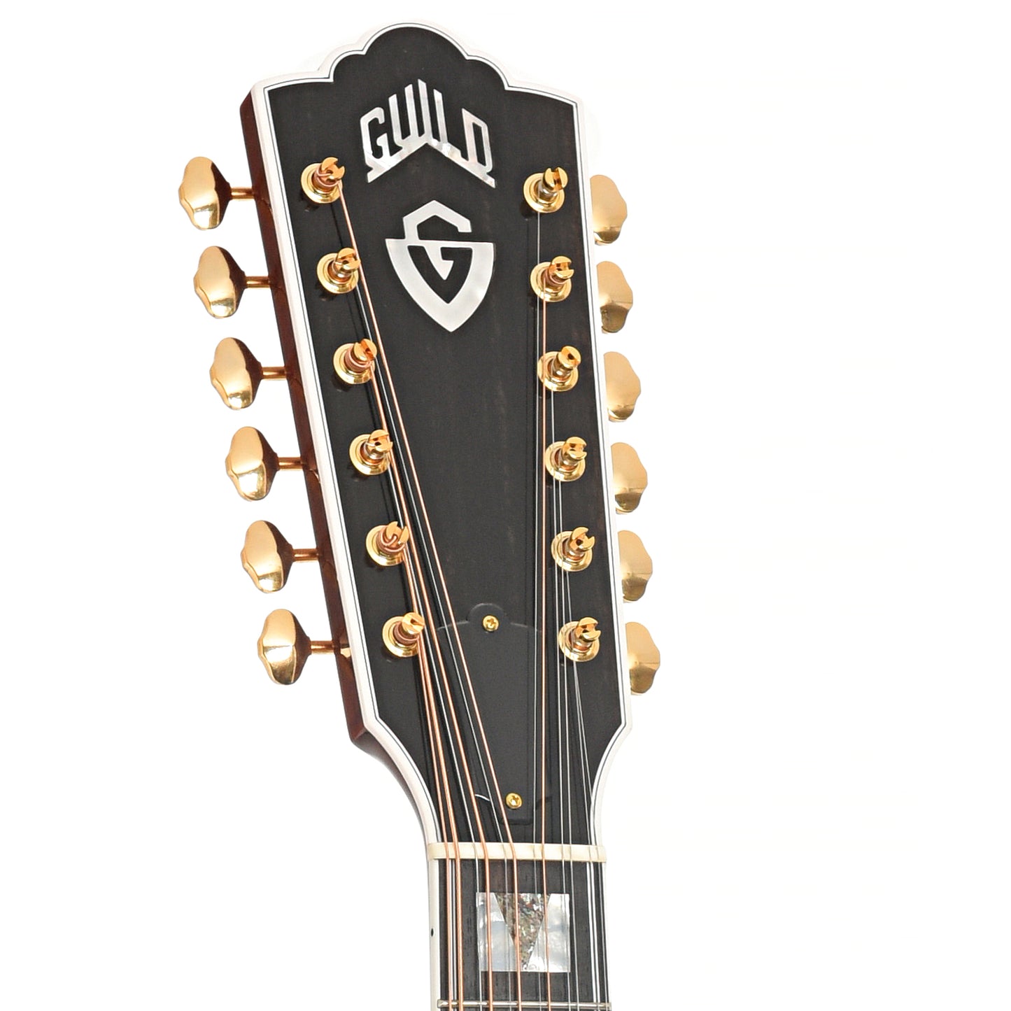 Headstock of Guild USA F-512 12-String Acoustic Guitar with Case