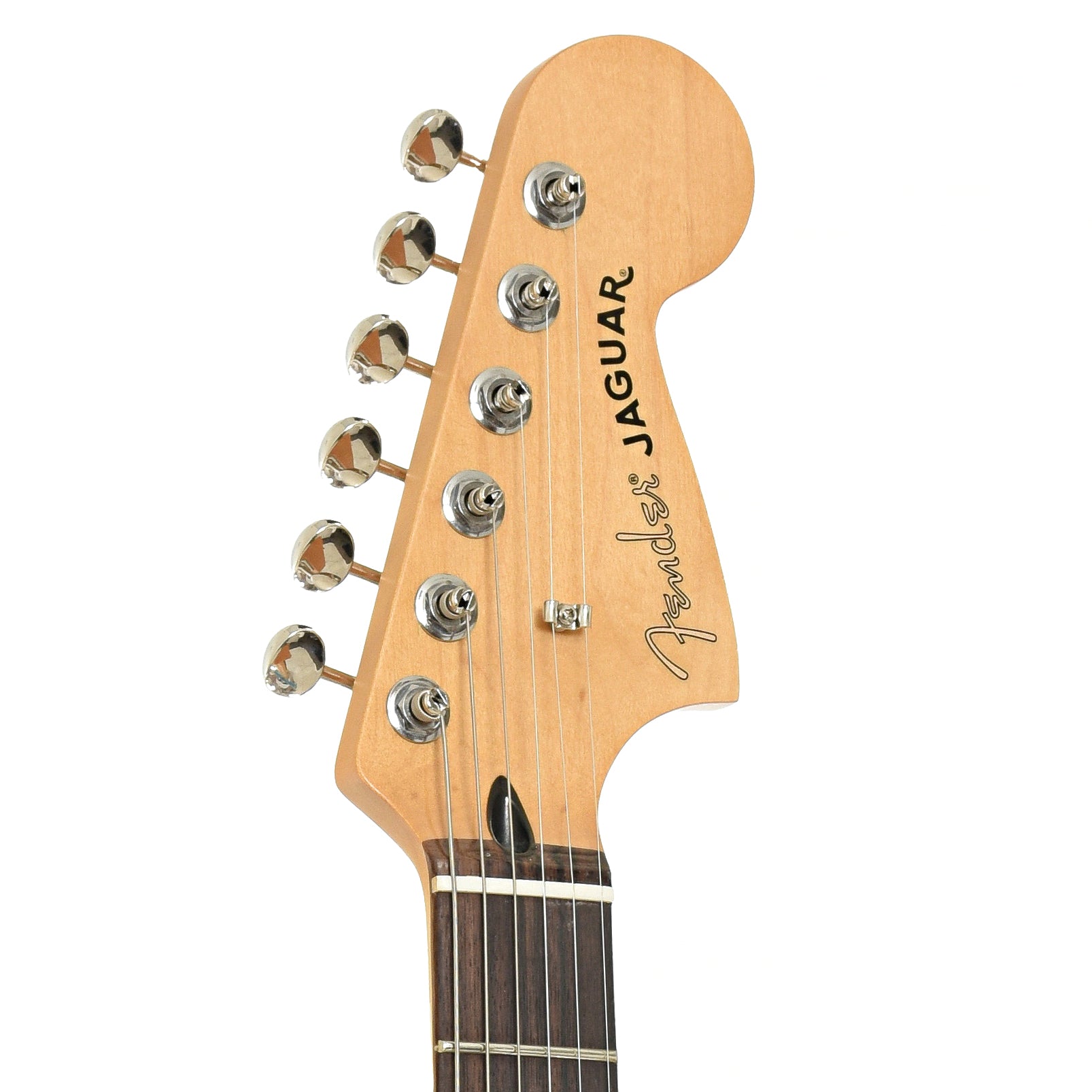 Headstock of Fender Player II Jaguar Electric Guitar, Aquatone Blue