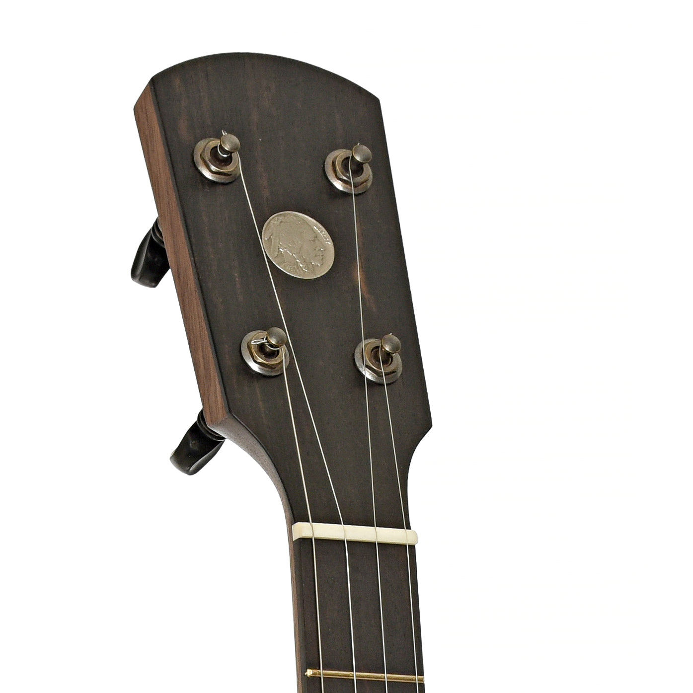 Headstock of Ode Magician 11" Walnut Openback Banjo
