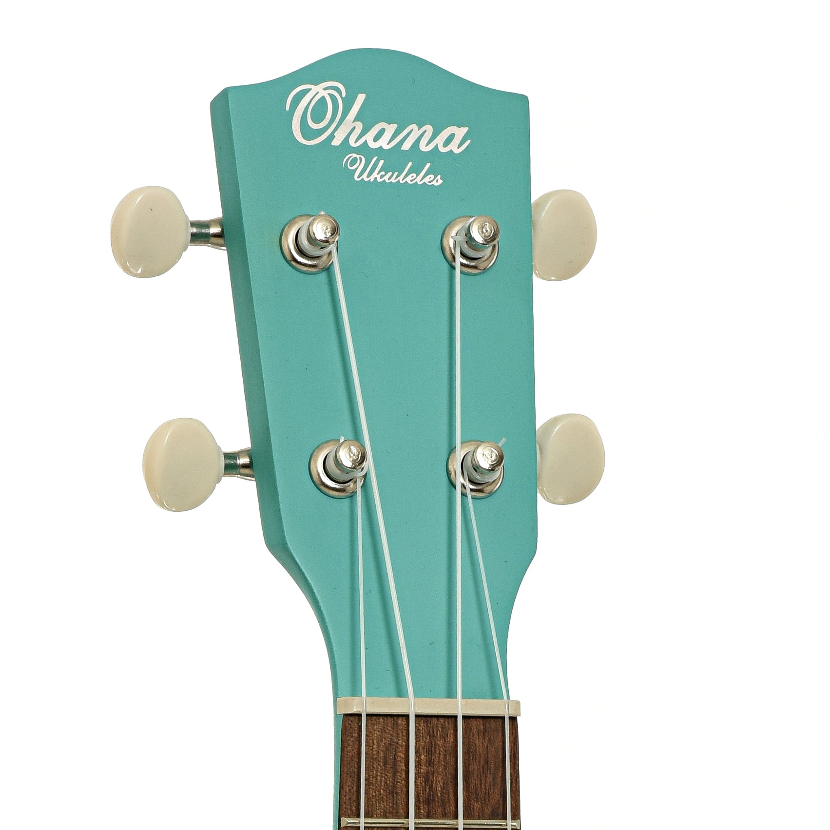 Headstock of Ohana SK-10 Soprano Ukulele Starter Pack, Turquoise