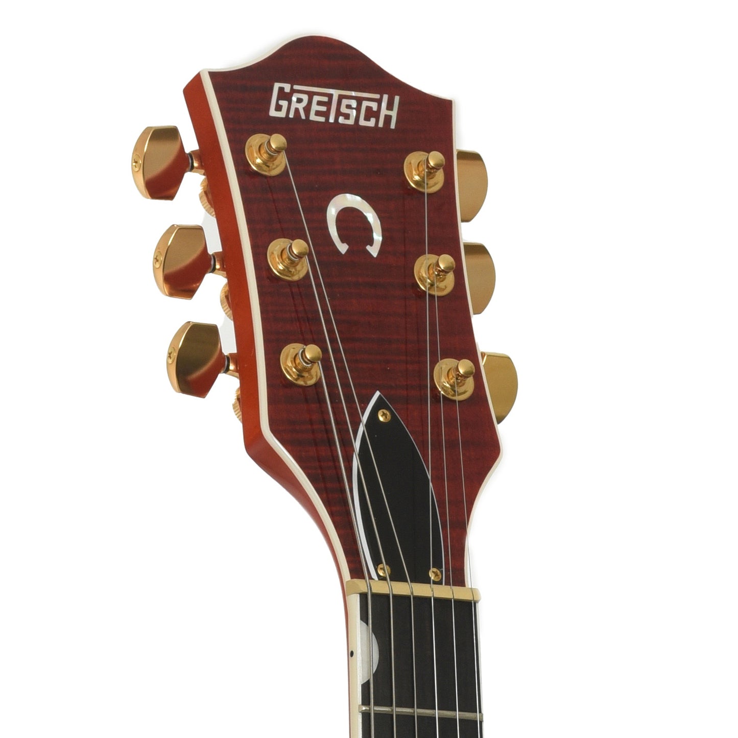 Headstock of Gretsch G6120TFM Players Edition Nashville Hollowbody Electric Guitar