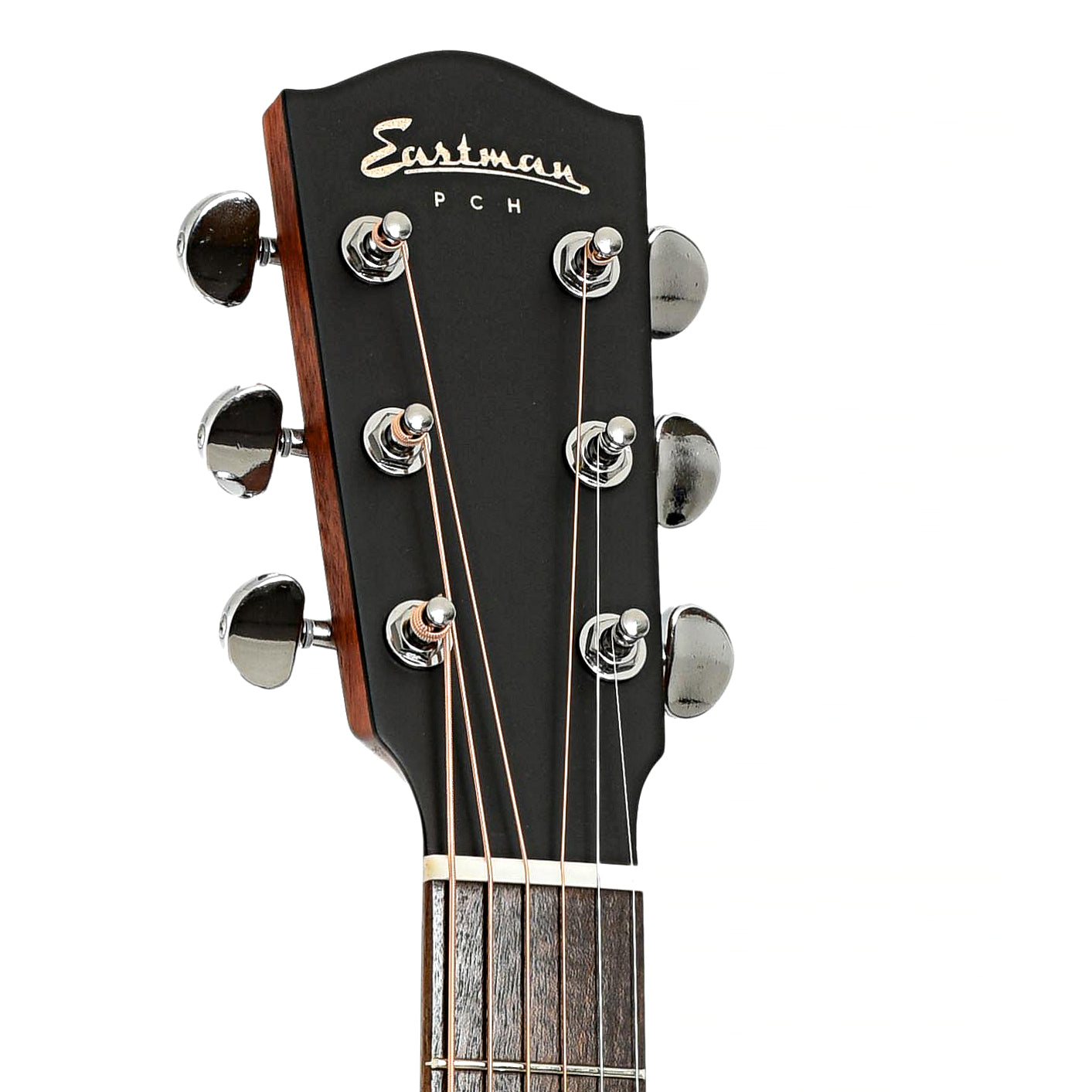 Headstock of Eastman PCH1-OM "Pacifc Coast Highway" Acoustic Guitar & Gigbag, Natural Finish
