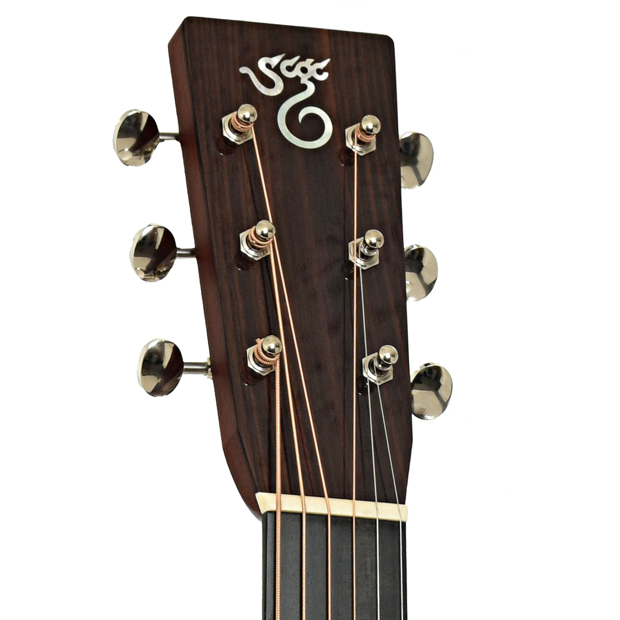 Headstock of Santa Cruz 50th Anniversary Limited Edition OMPW Acoustic Guitar 