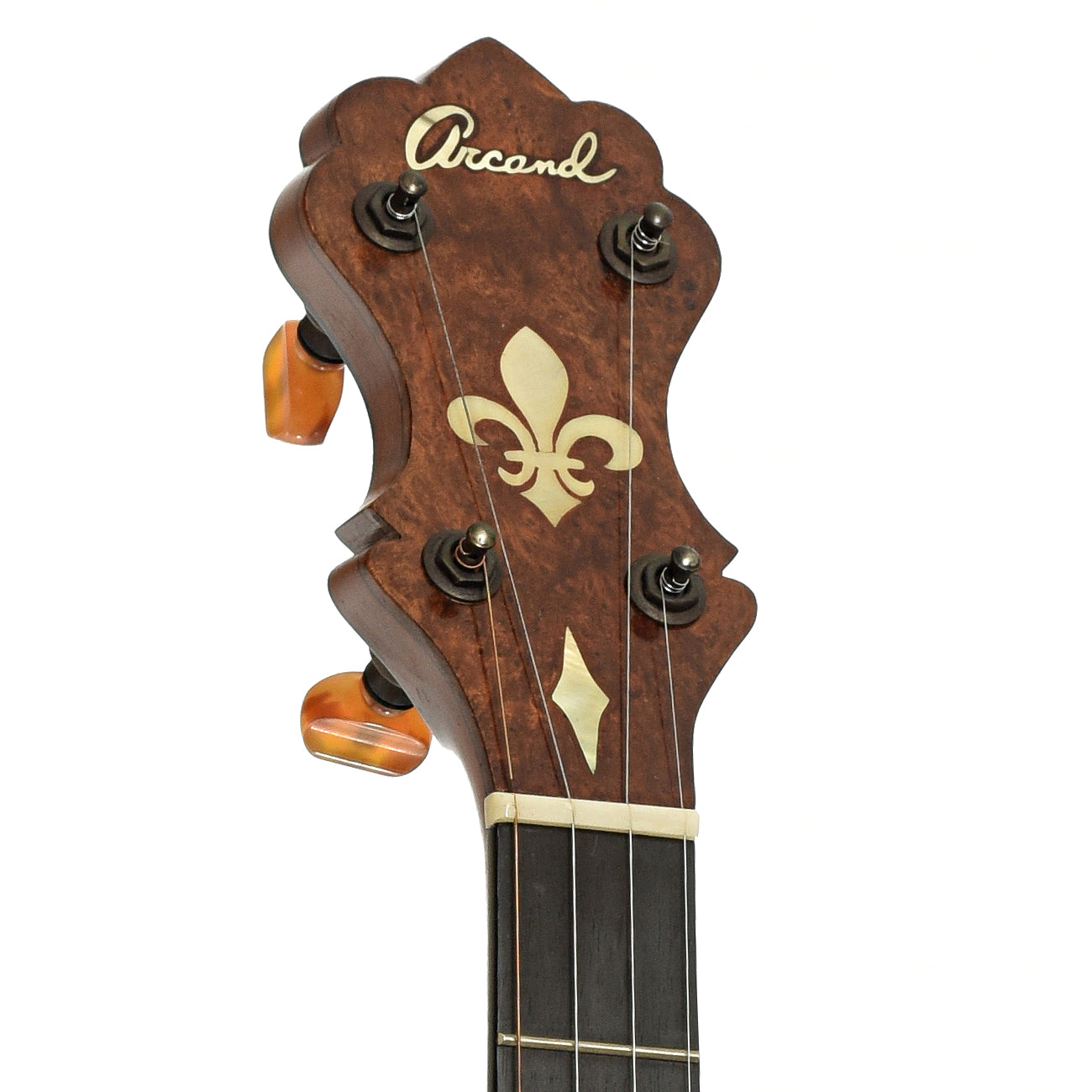 Headstock of Arcand Black Cherry Open Back Banjo