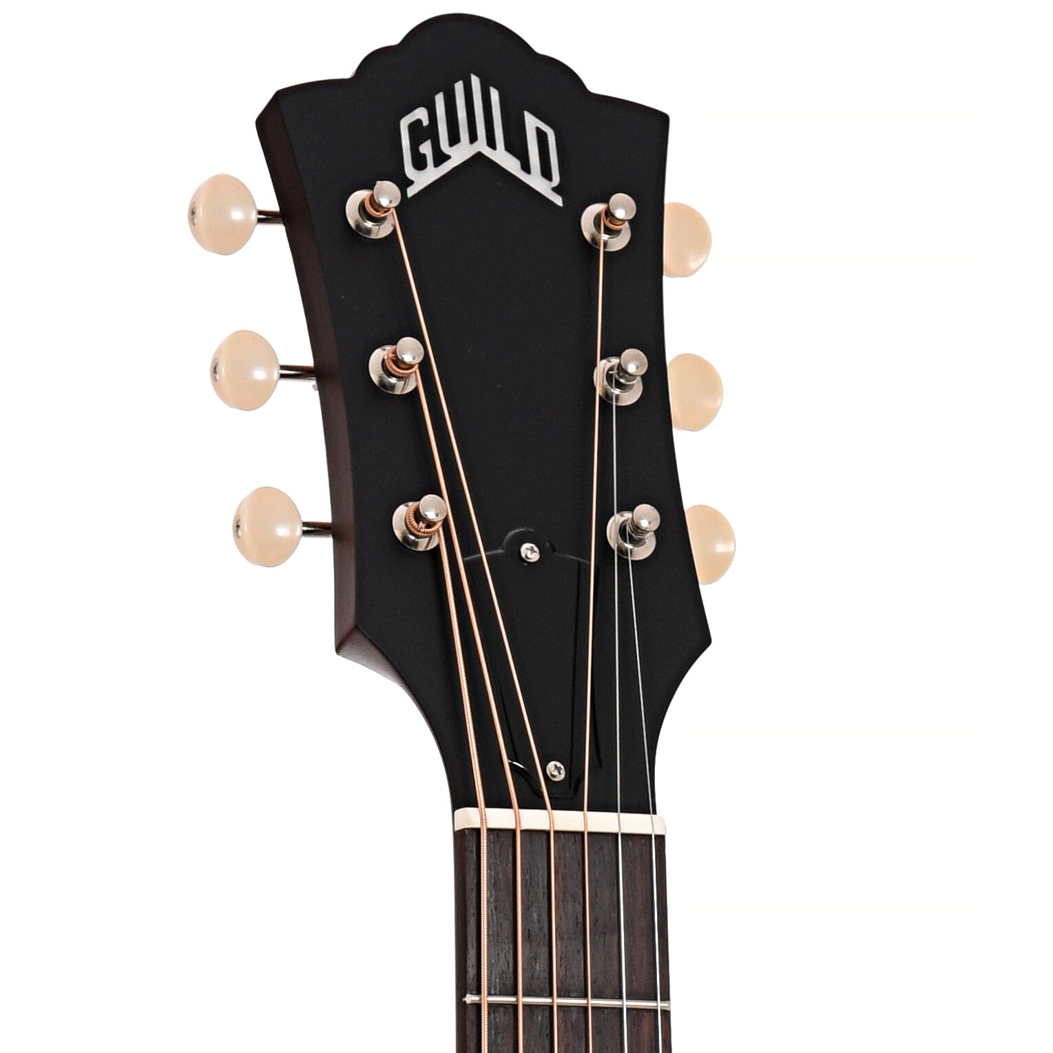 Front Headstock of Guild B-Stock USA M-40E Troubadour Acoustic Guitar with Pickup & Case