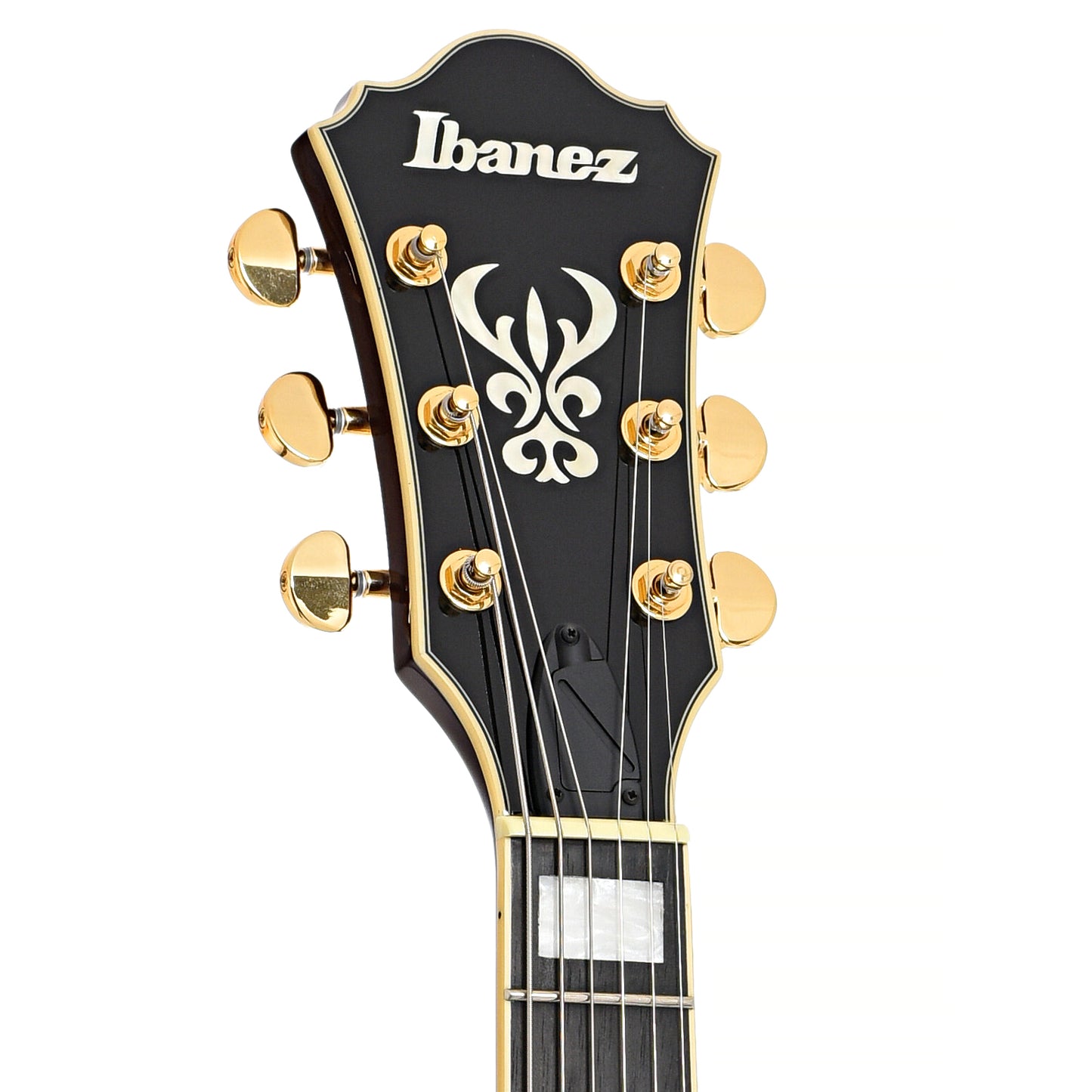 Front headstock of Ibanez Artcore Expressionist AS93BC Semi-hollowbody Electric Guitar, Black