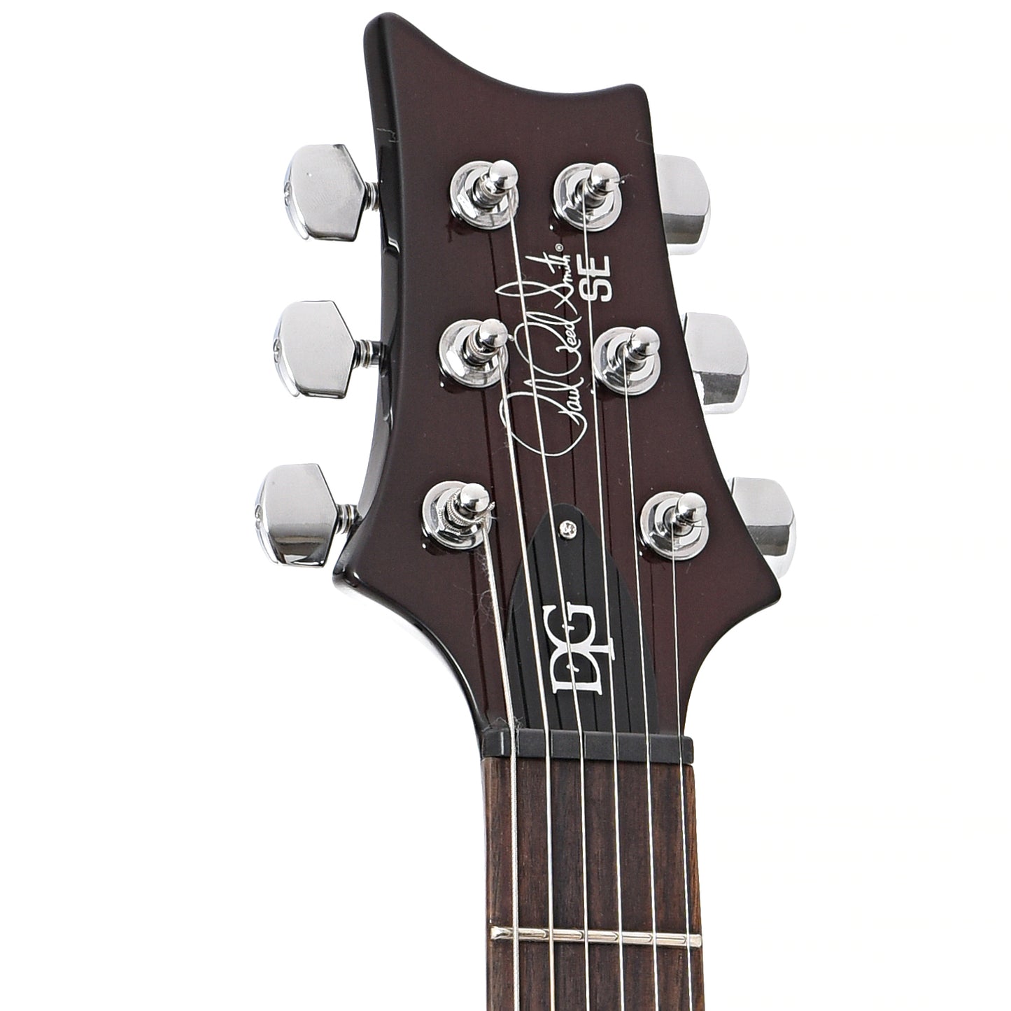 Front headstock of PRS SE DGT, McCarty Tobacco Sunburst
