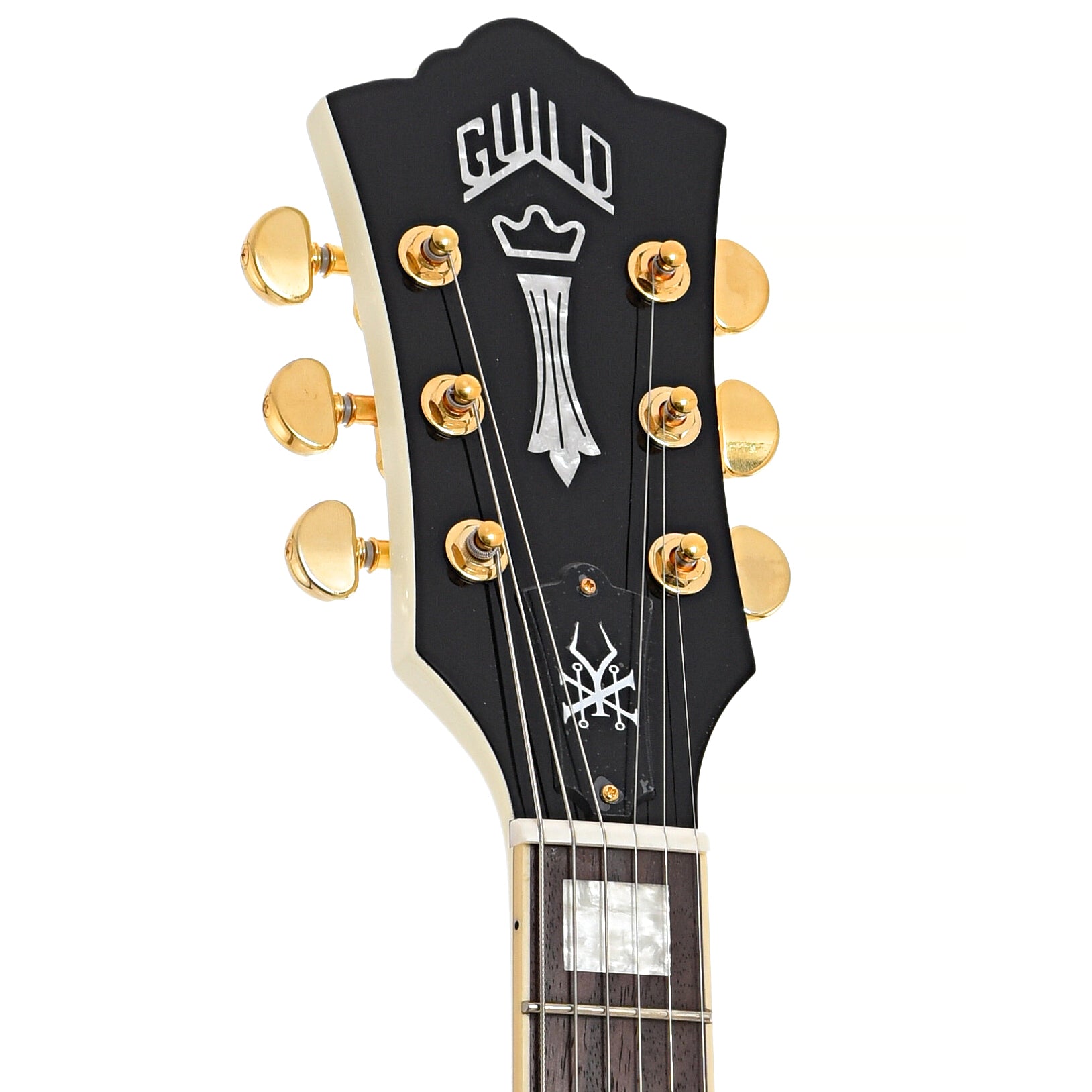 front headstock of Guild Polara Kim Thayil Electric Guitar, Vintage White