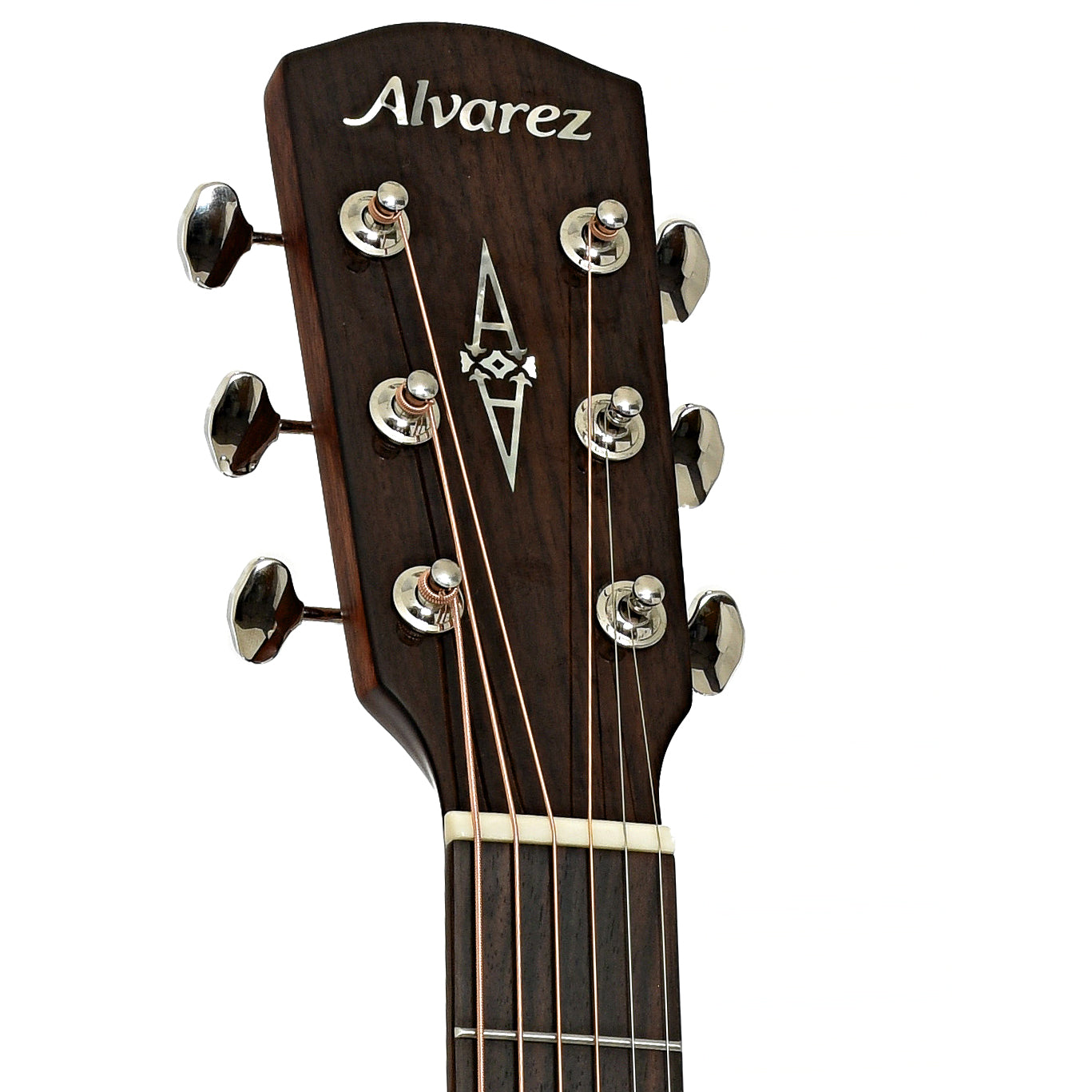 Headstock of Alvarez Masterworks Series MD60 Herringbone Dreadnought Acoustic Guitar