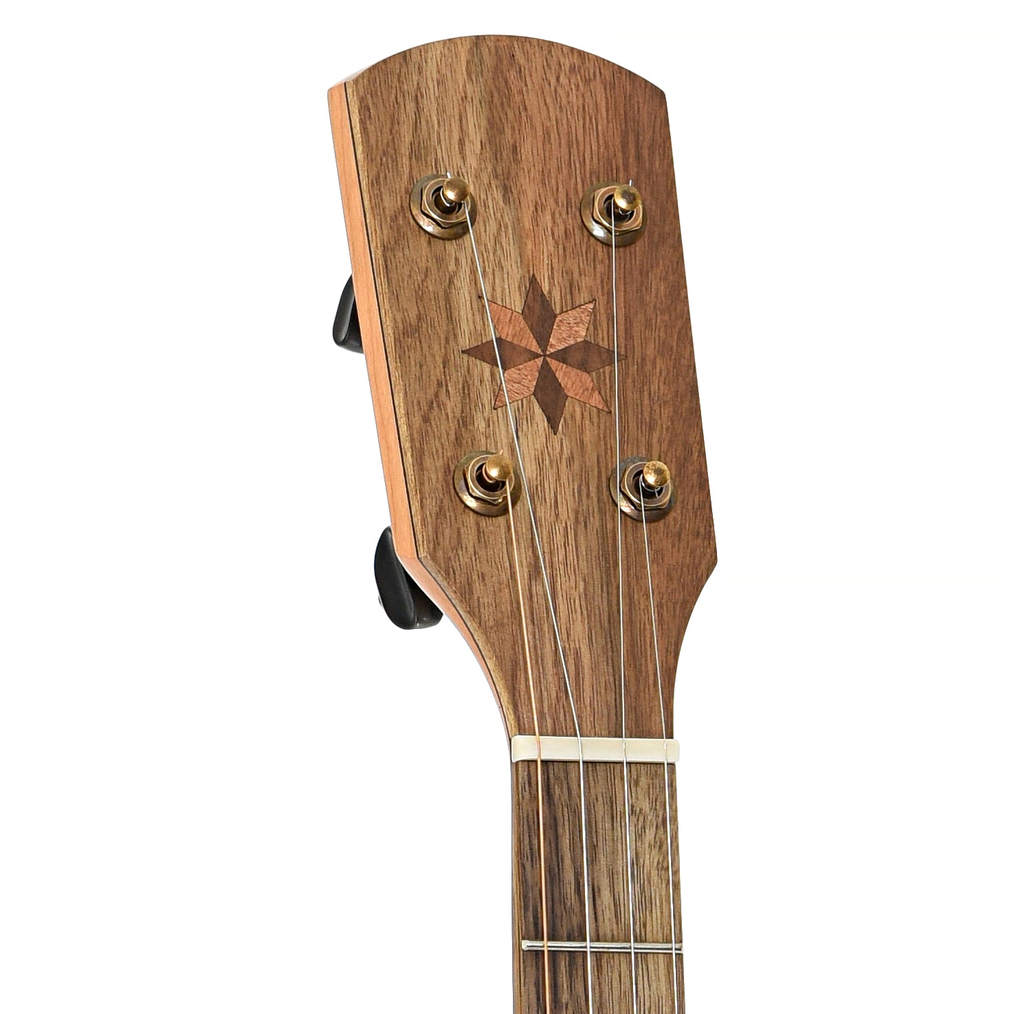 Front headstock of Pisgah Banjo Co. 12" Cherry Possum Openback Banjo, Short Scale 