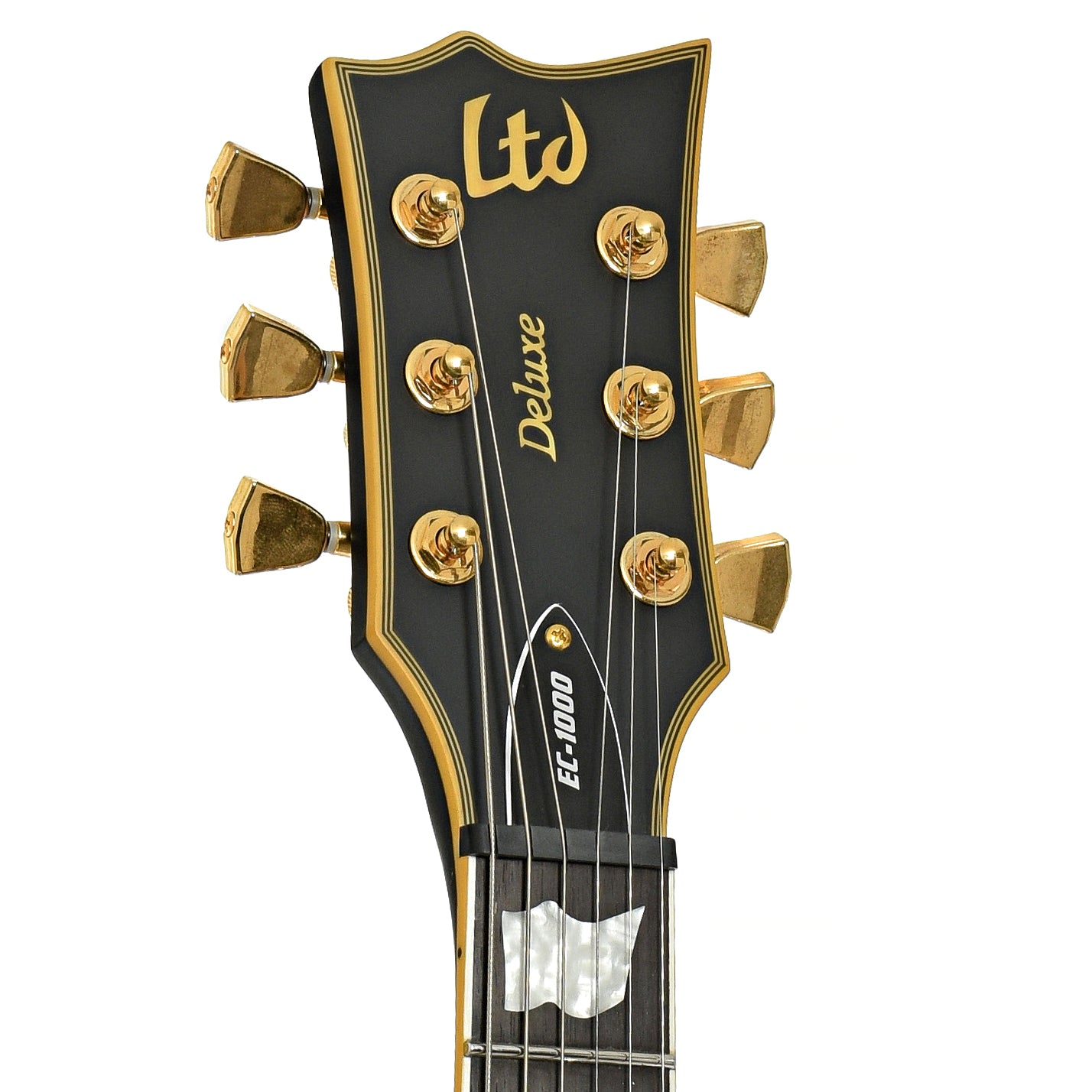 Headstock of ESP LTD EC-1000 Electric Guitar, Vintage Black with Duncans