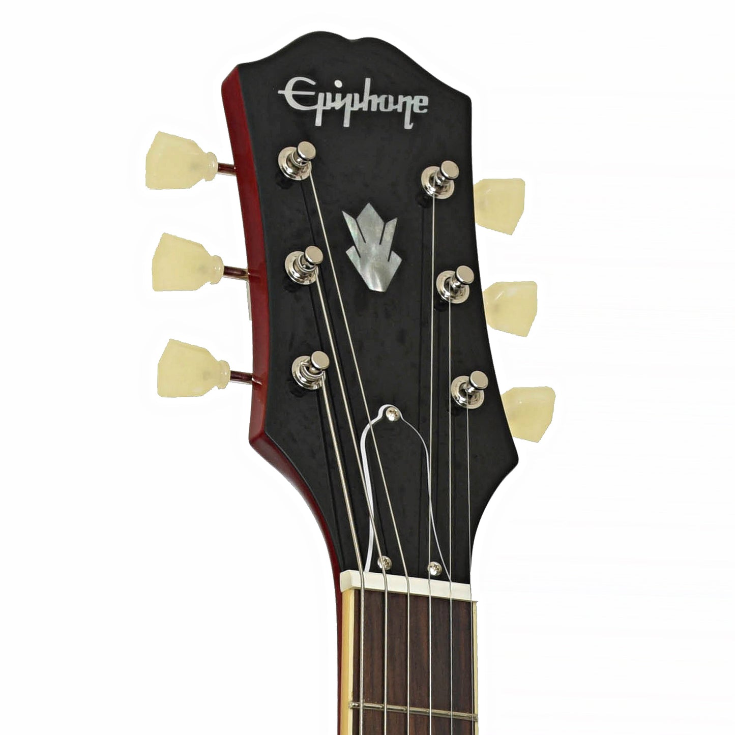 Headstock of Epiphone ES-335 Semi-Hollowbody Electric Guitar, Cherry