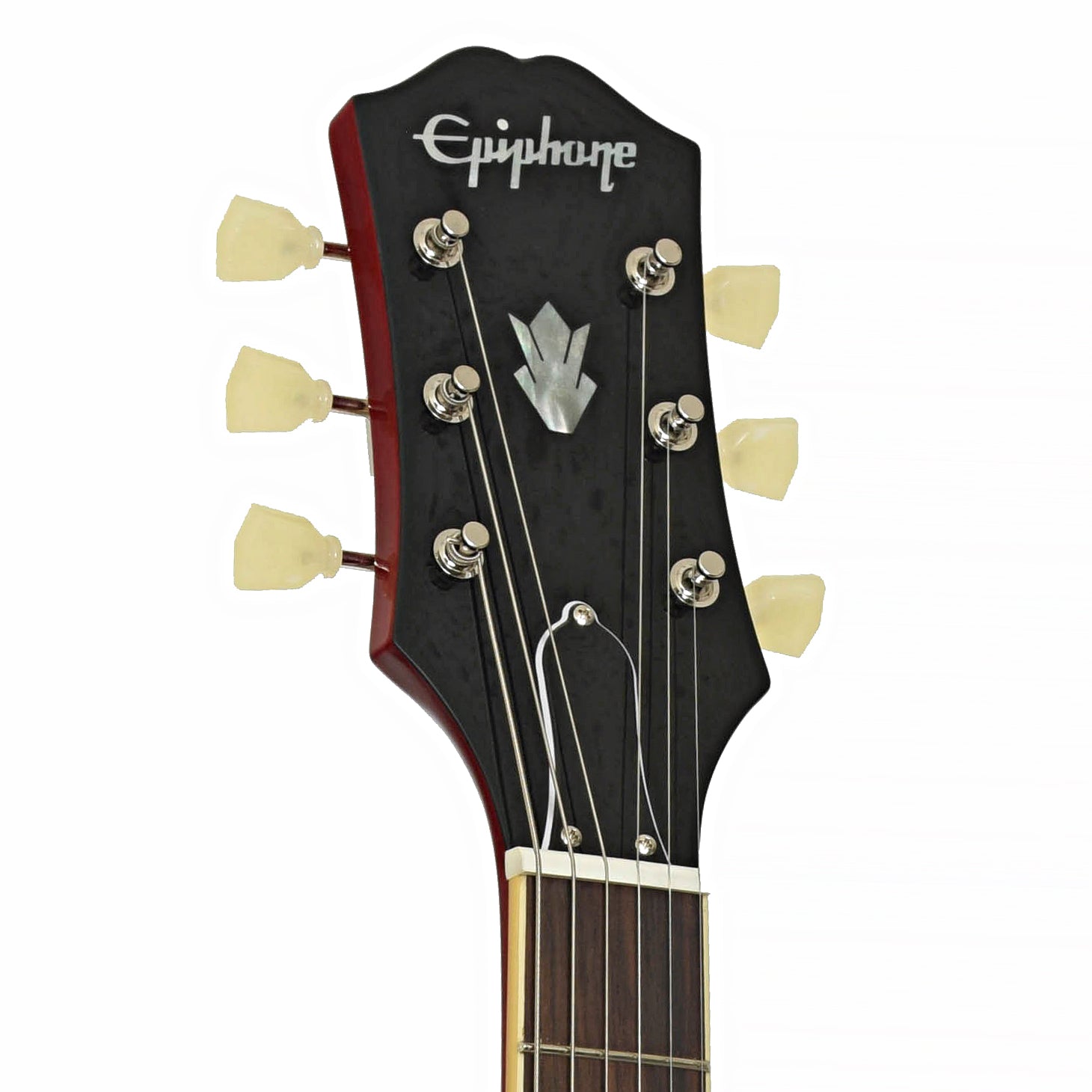 Headstock of Epiphone ES-335 Semi-Hollowbody Electric Guitar, Cherry