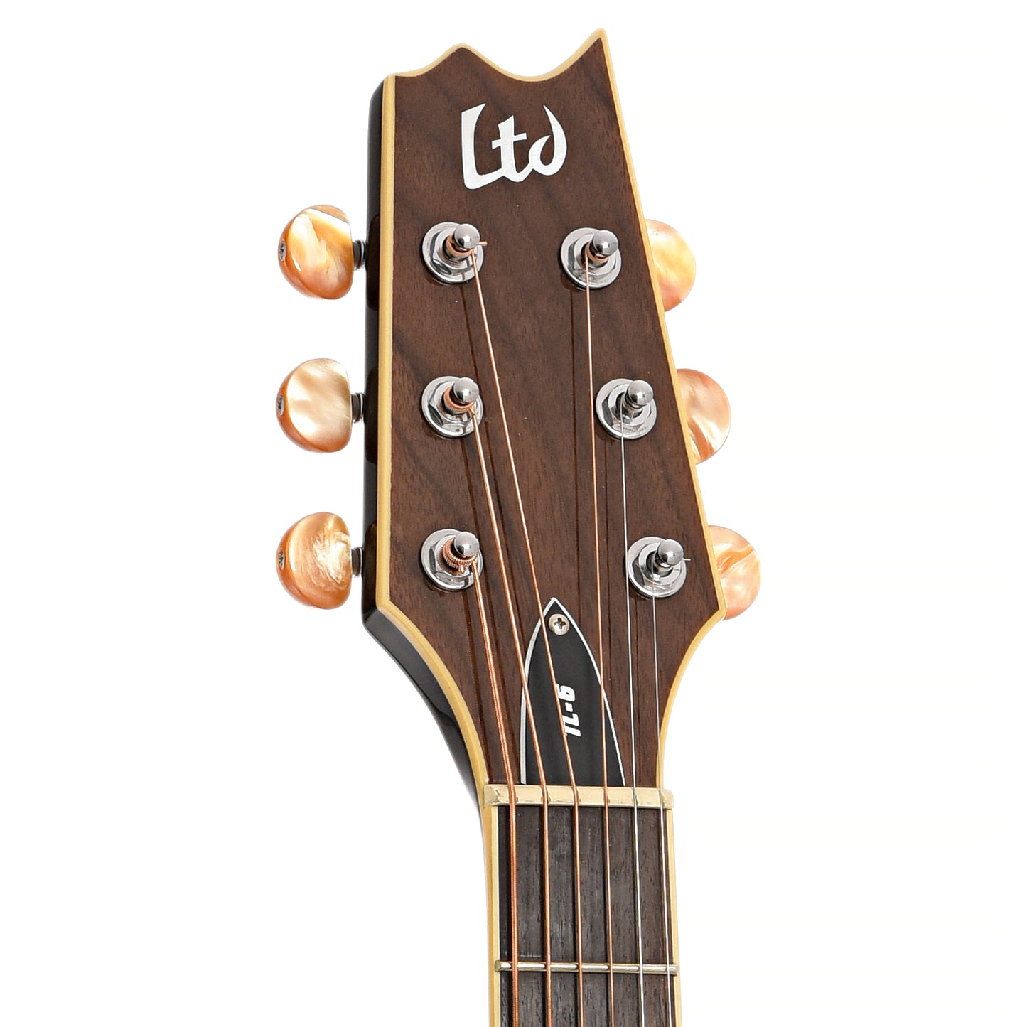 Front headstock of ESP LTD B-Stock TL-6 Acoustic-Electric Guitar, Black