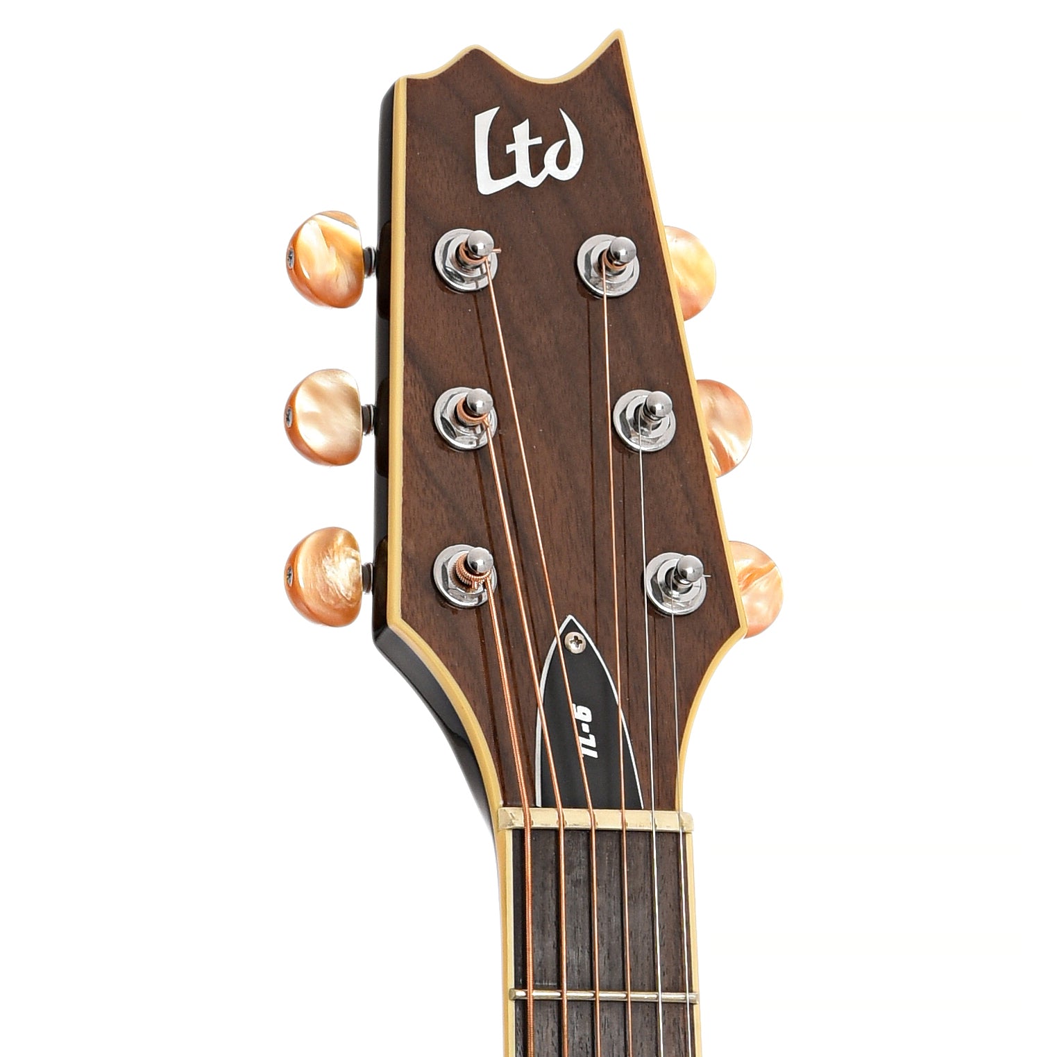 Front headstock of ESP LTD B-Stock TL-6 Acoustic-Electric Guitar, Black