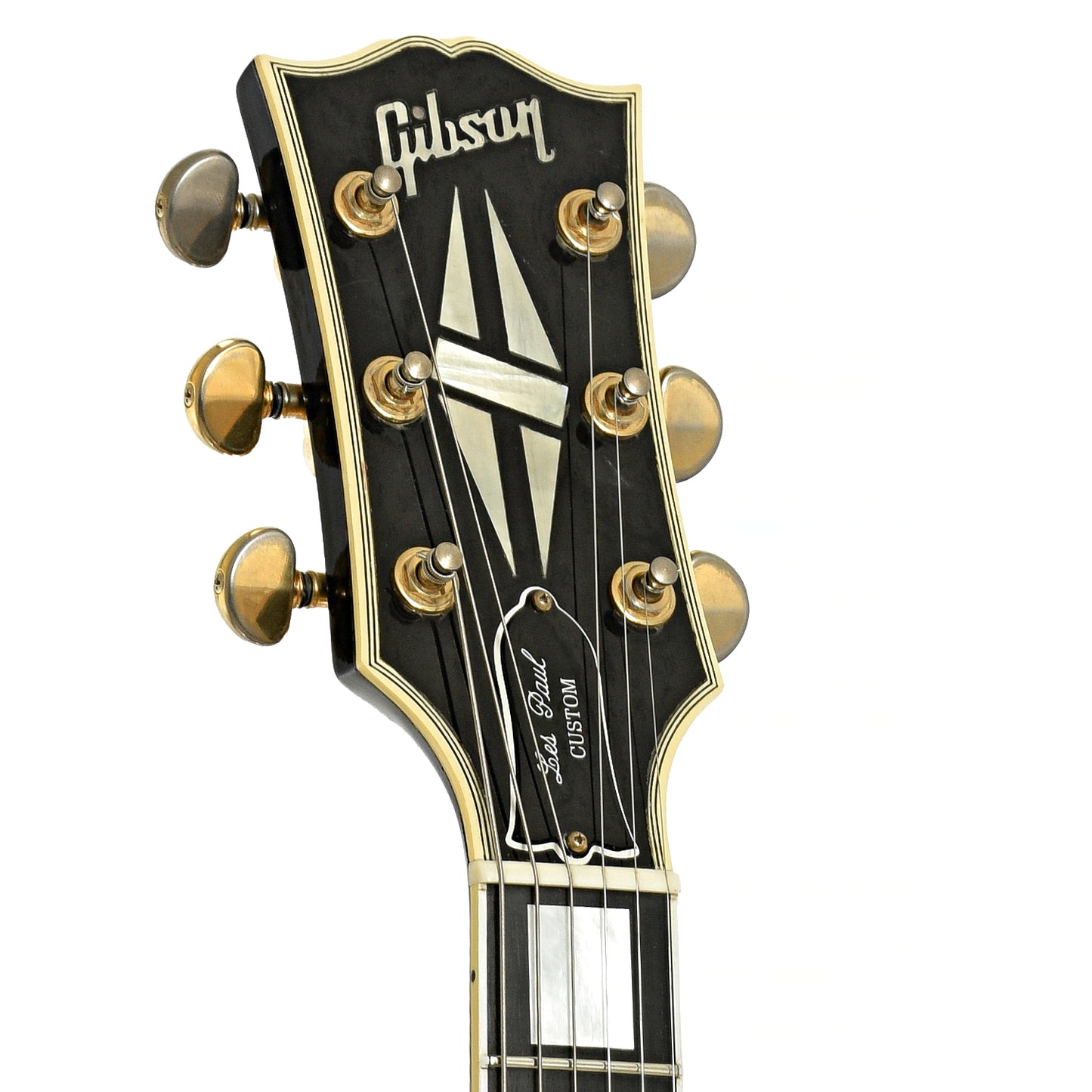 Headstock of Gibson 1957 Reissue Black Beauty Les Paul Custom  Electric Guitar