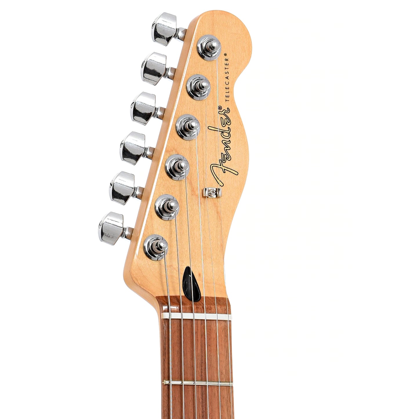 Front headstock of Fender Player Telecaster, Polar White