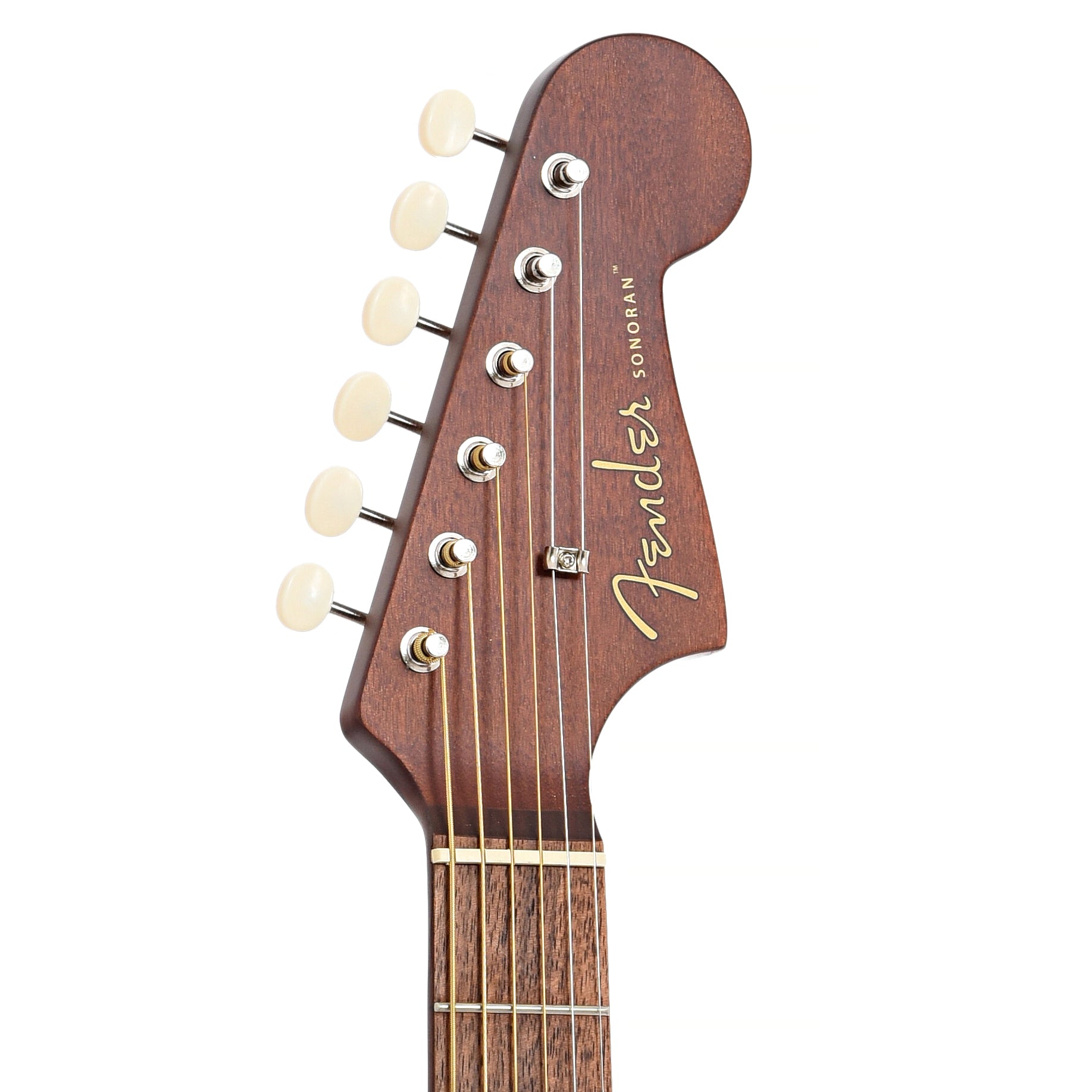 front headstock of Fender Sonoran Mini Acoustic Guitar, Mahogany