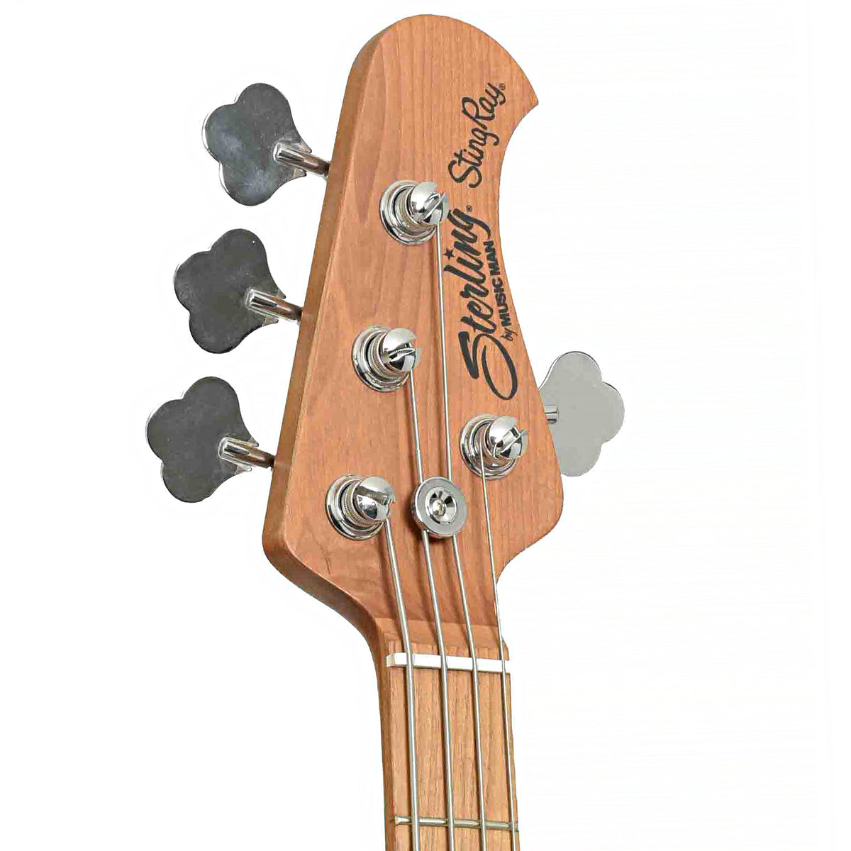 Front headstock of Stingray 34HH Spalted Maple Electric Bass