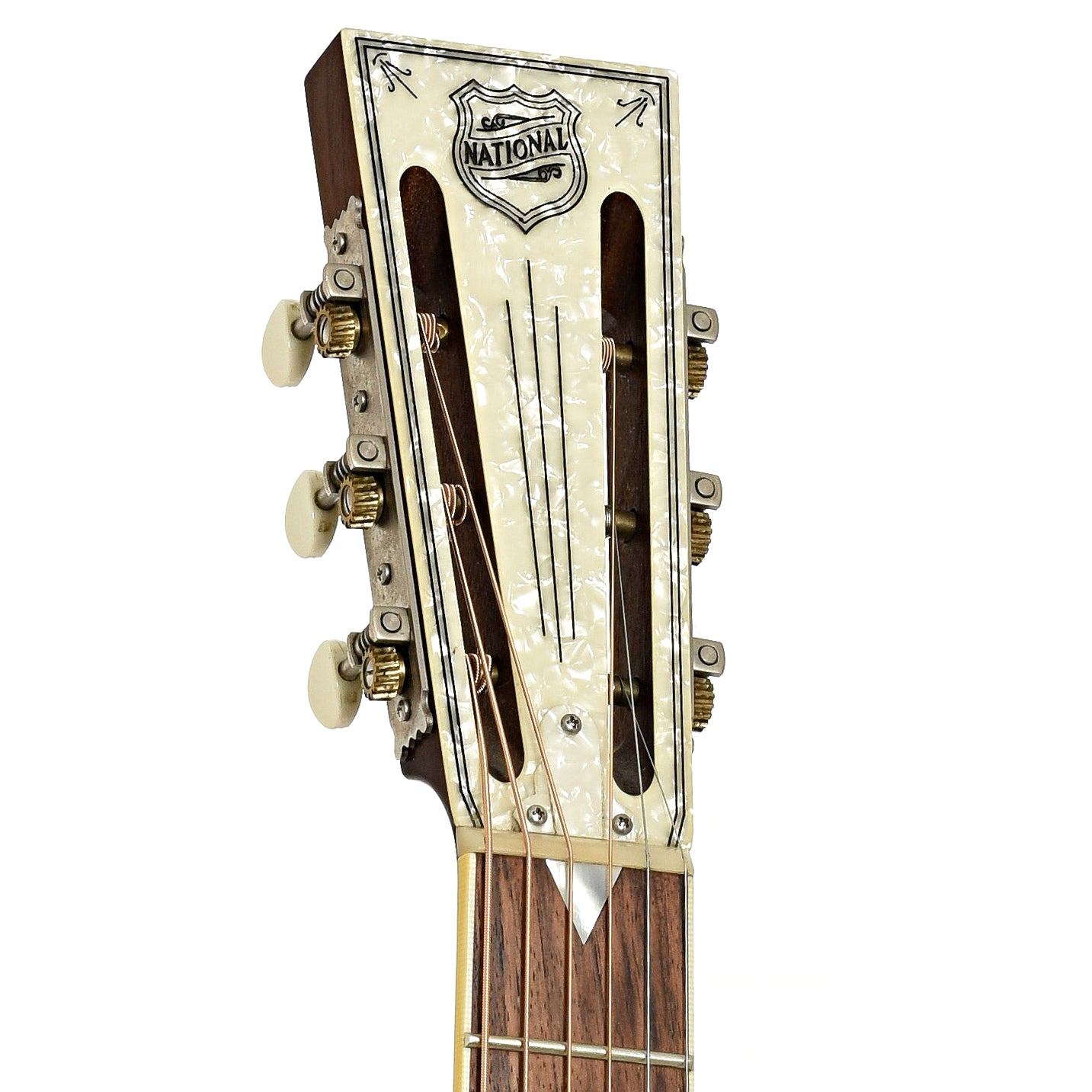 Headstock of National Estralita Deluxe Roundneck Resonator Guitar