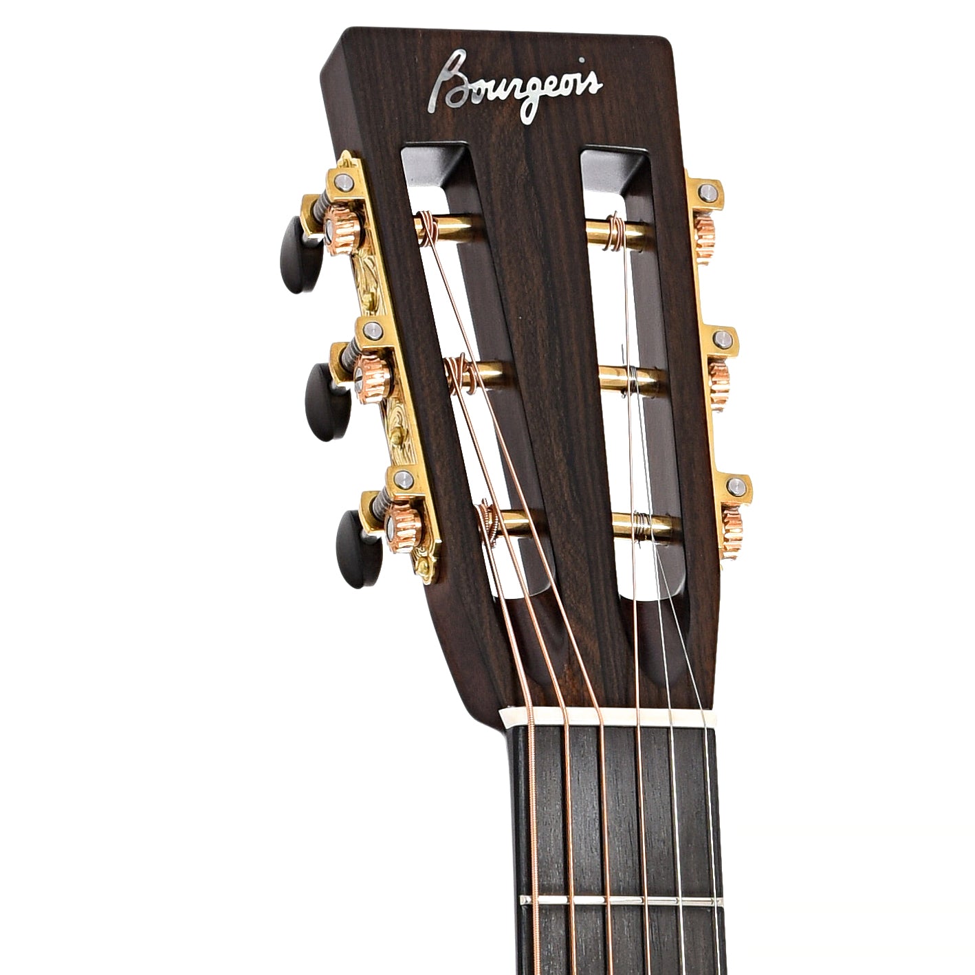Front headstock of Bourgeois Legacy Series Victorian OMS Acoustic Guitar