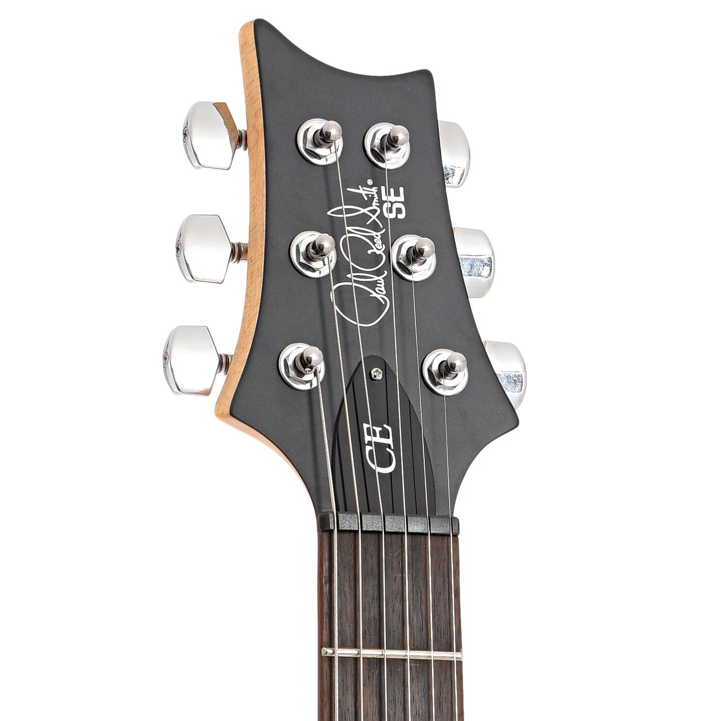 Front headstock of PRS SE CE24 Electric Guitar, Blood Orange