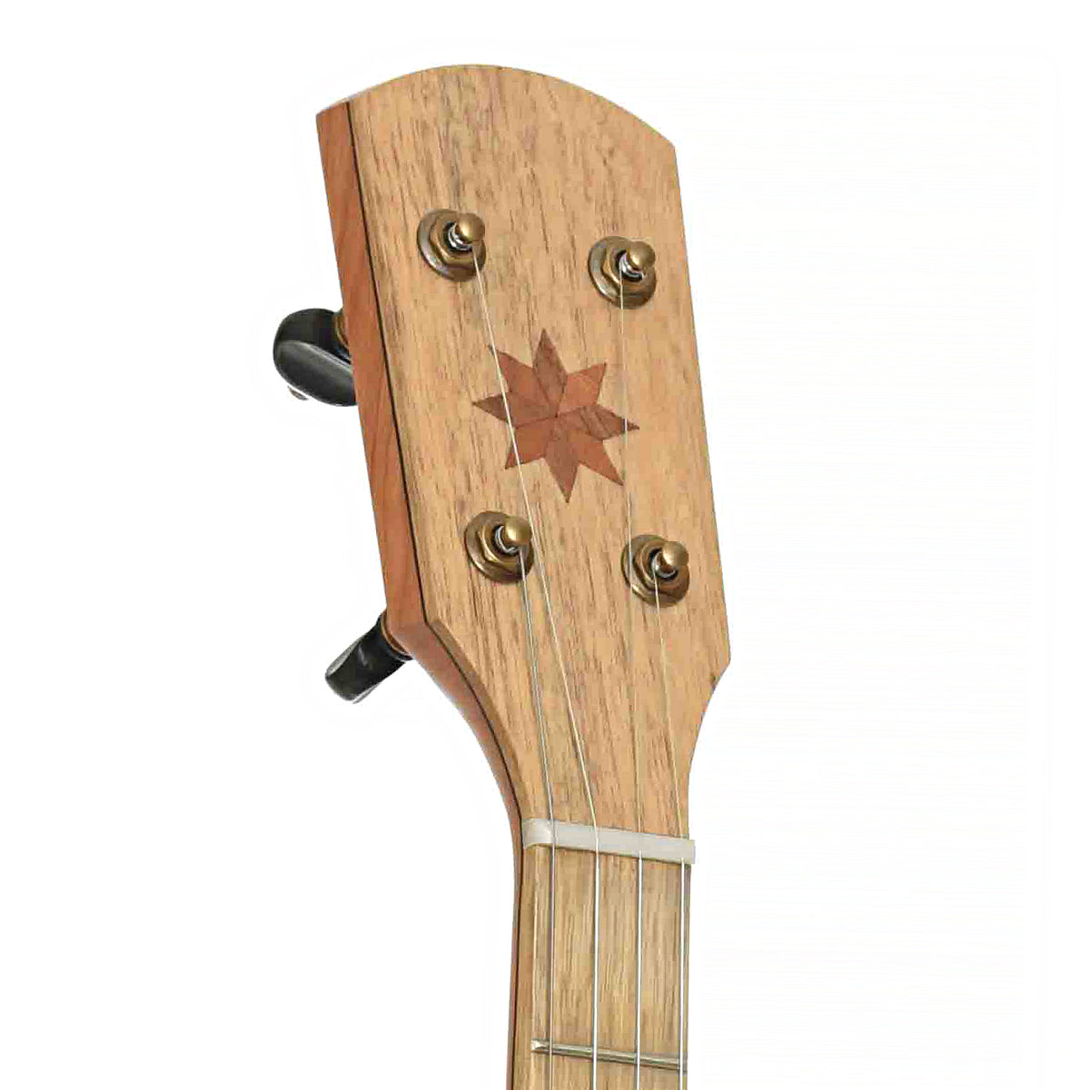 Front Headstock of Pisgah Possum 12in Cherry Openback Banjo