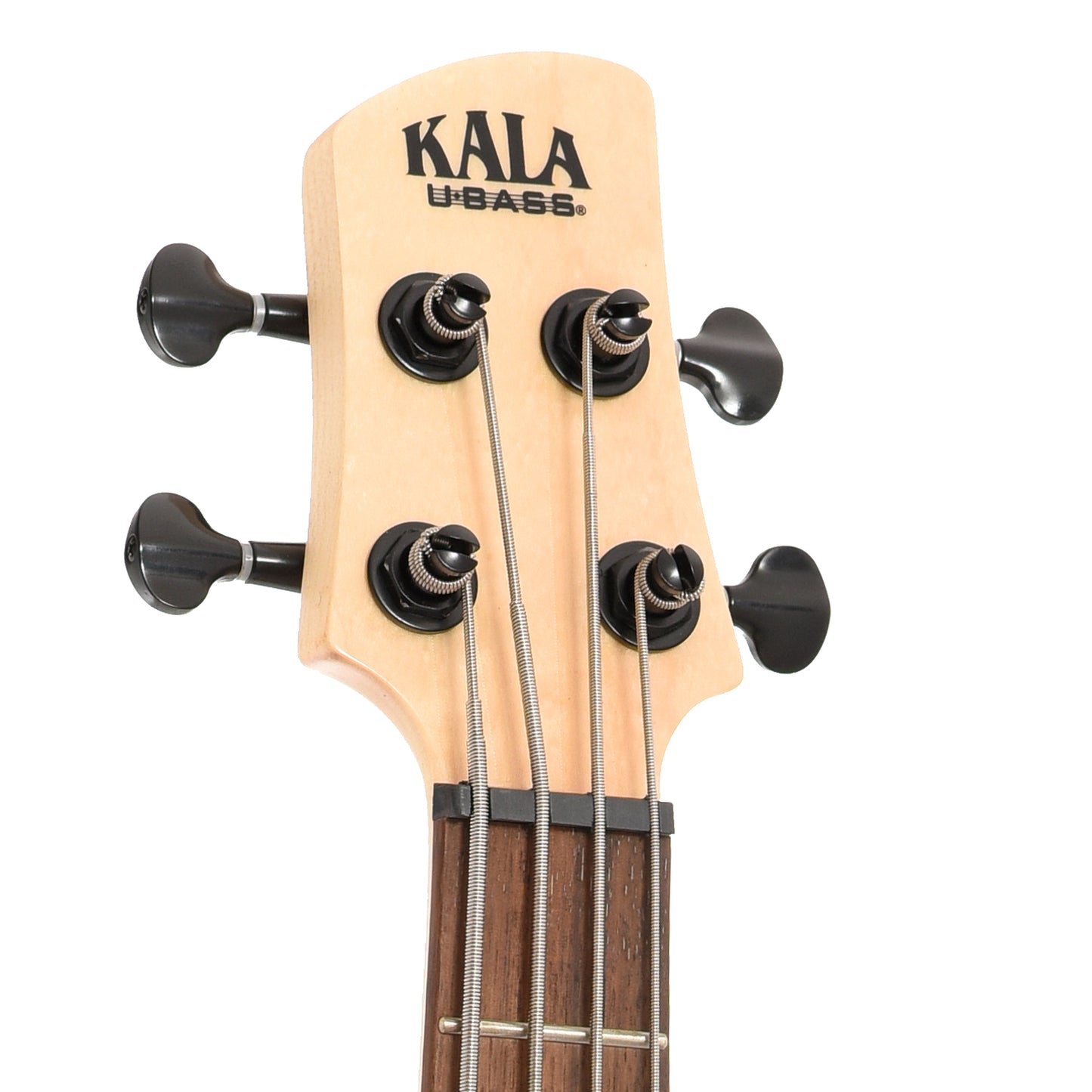 Front headstock of Kala Solid Body U-Bass, Candy Apple Red