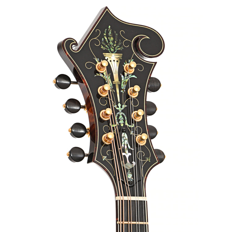 Front headstock of Ellis F5 Reserve Quilted Maple Mandolin