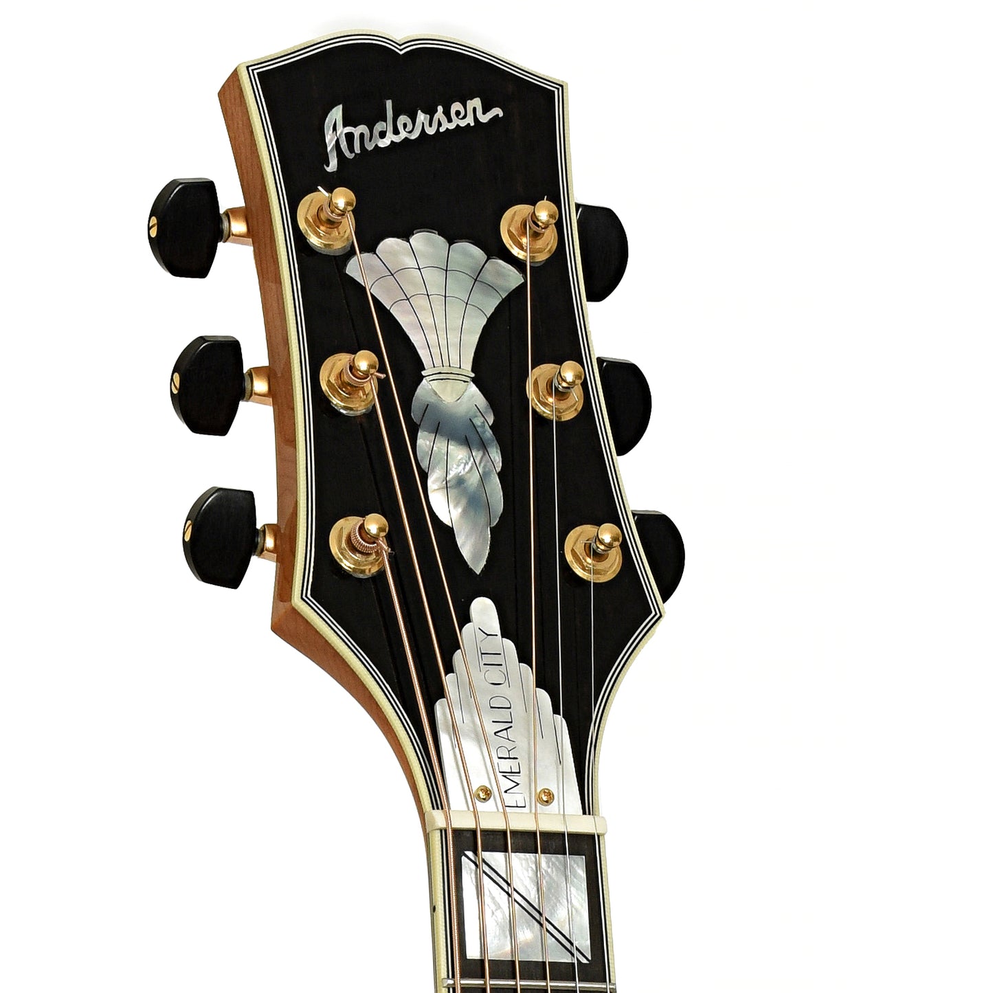 Headstokc of Andersen Emerald City Hollowbody Archtop Acoustic Guitar