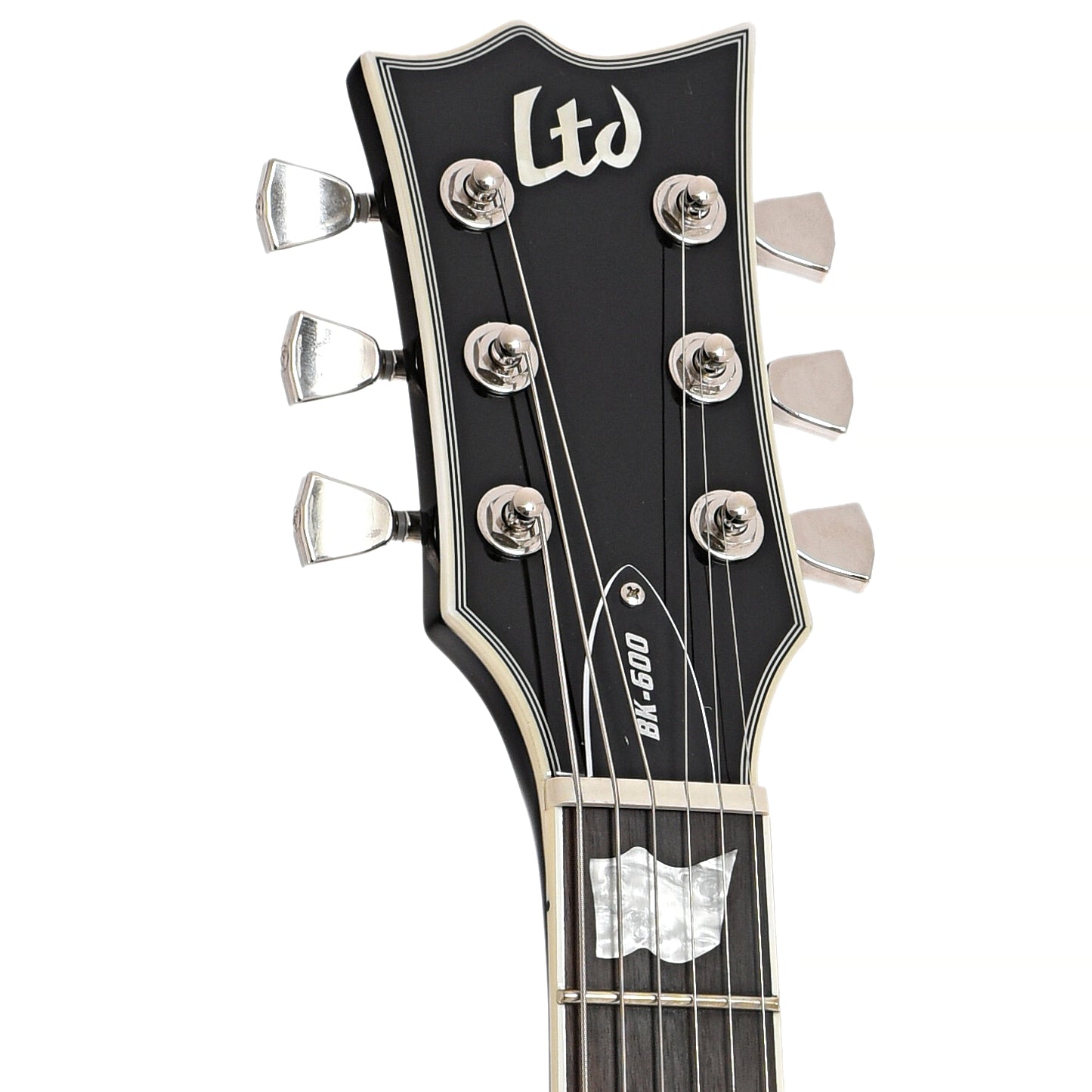 Front headstock of ESP LTD BK-600 Electric Guitar, Vintage Silver Sunburst