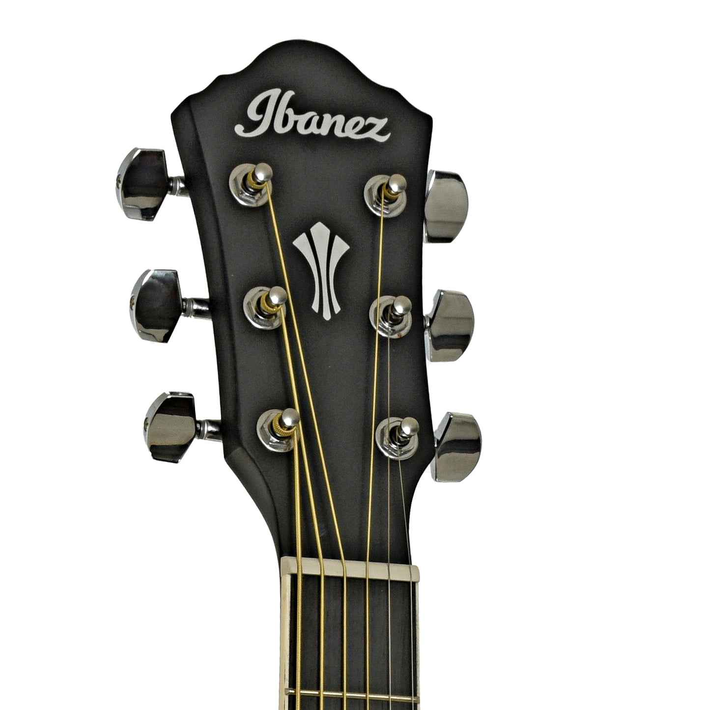Headstock of Ibanez AEG7MH Grand Concert Acoustic Guitar, Weathered Black Open Pore