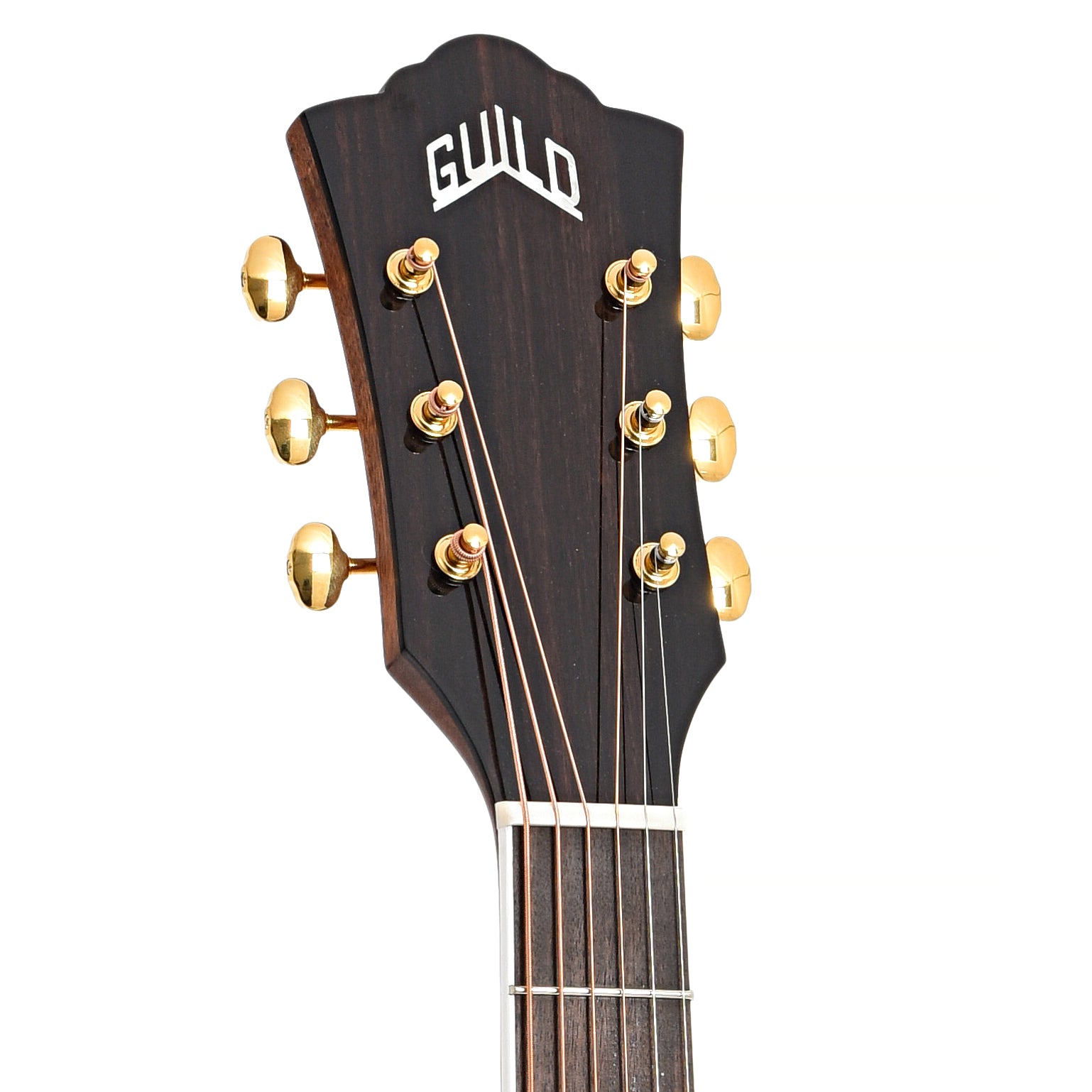 front headstock of Guild F-250E Archback Deluxe Jumbo Acoustic Guitar, Blonde